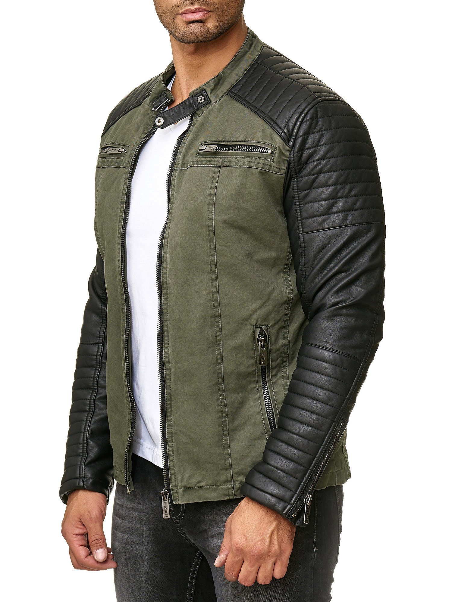 Lederimitatjacke Khaki RedBridge Baumwolle Kunst-Leder Qualität Premium Bikerjacke und