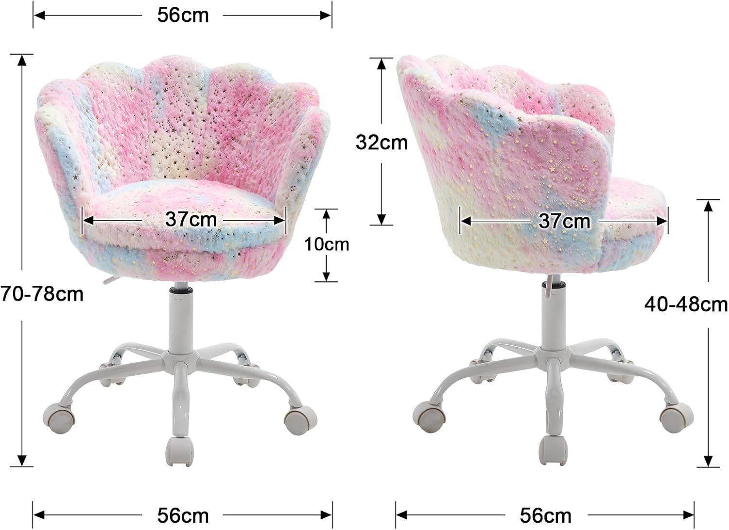 WAHSON OFFICE CHAIRS Loungesessel Kinder-Drehstuhl aus Samt/Kunstfell im Blütenblatt-Design