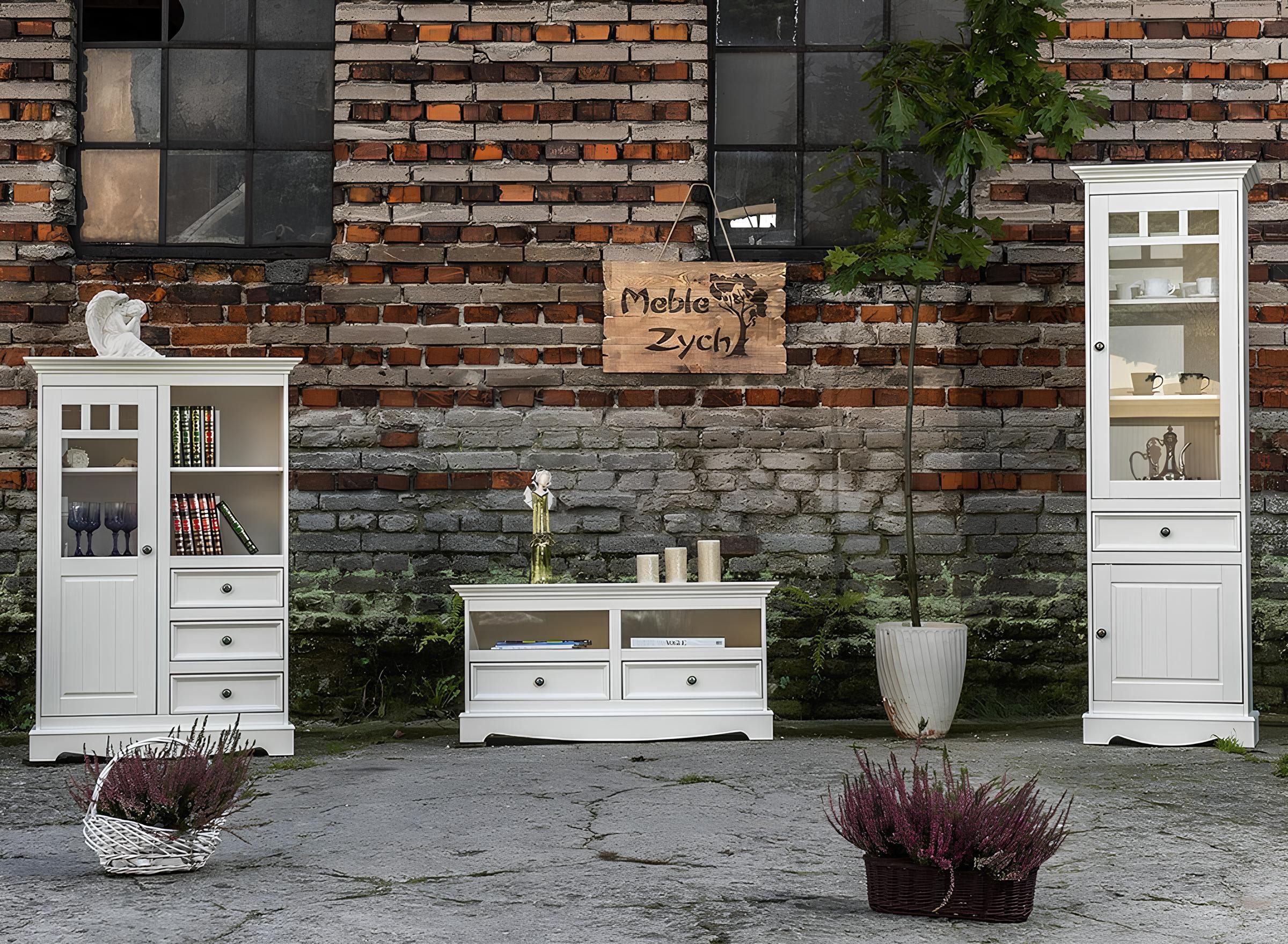 JVmoebel Anrichte Rustikales Holzregal mit Soft-Close-Funktion und Glasdetails (1 St., Aktenschrank), Made in Europa