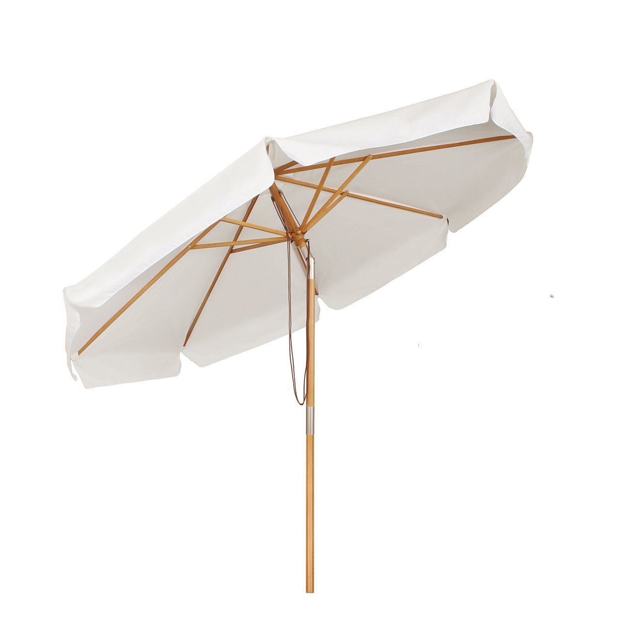 Sekey Sonnenschirm Ø 300 cm Sonnenschirm Holz Gartenschirm Knickbar, Sonnenschutz UPF 50+, LxB: 300,00x300,00 cm, Runder Terrassenschirm mit Volant