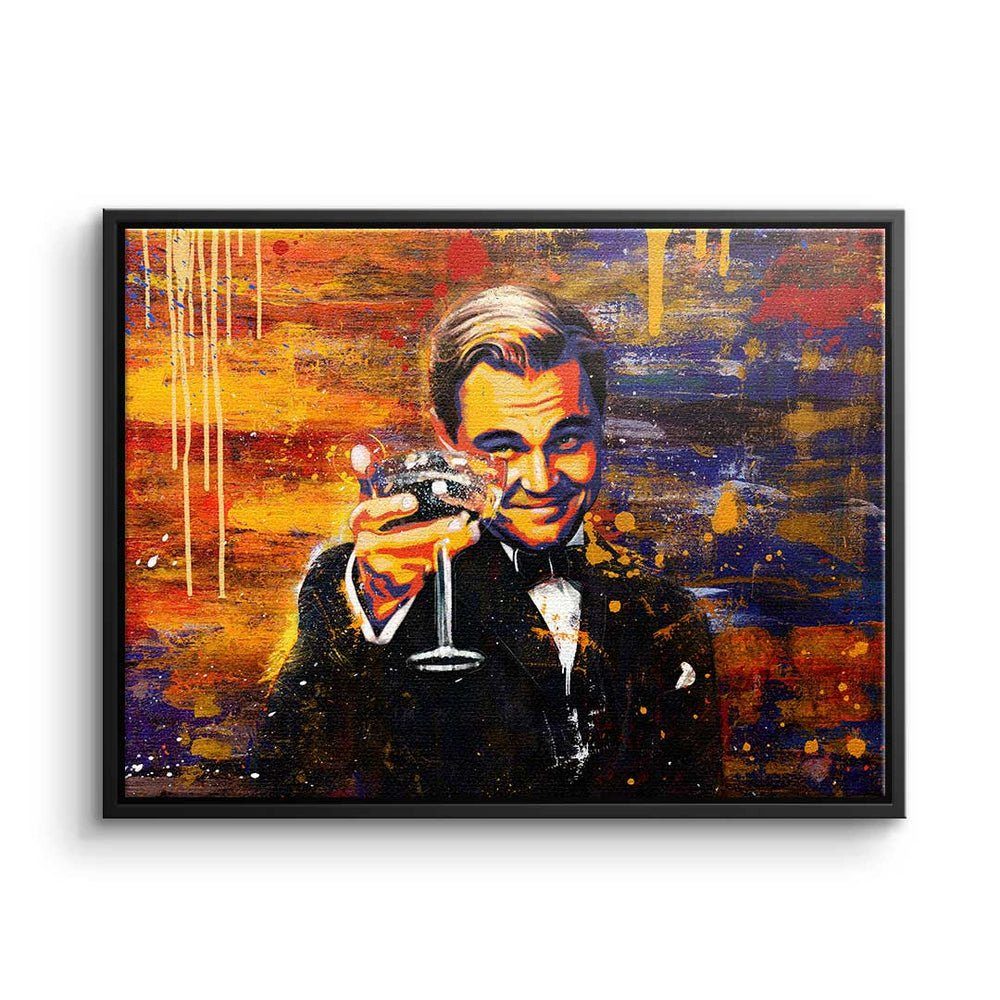 DOTCOMCANVAS® Leinwandbild, Leinwandbild Der schwarzer Rahmen Rahmen DiCaprio große Leonardo Gatsby mit premium