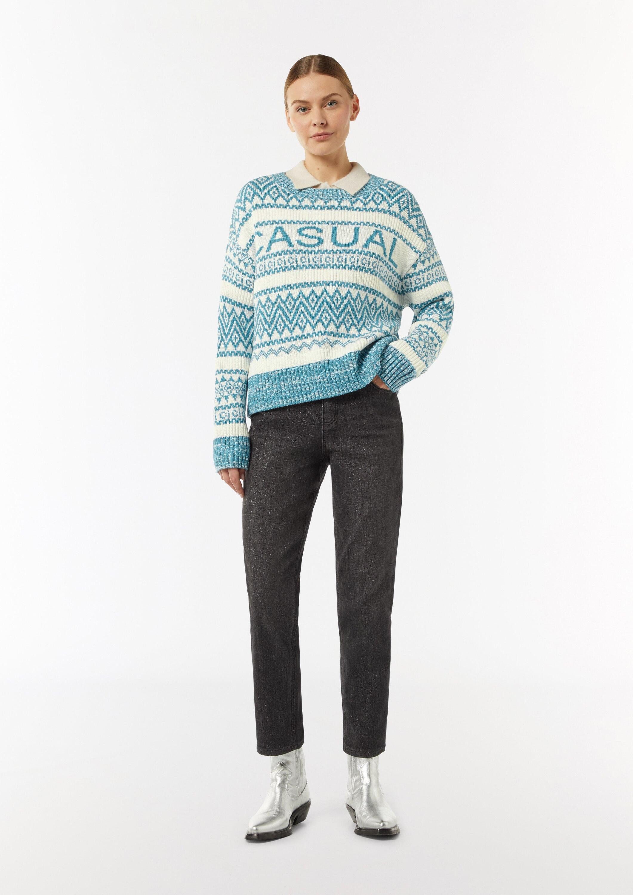 comma Longpullover Strickpullover Strickpullover mit Jacquard-Muster