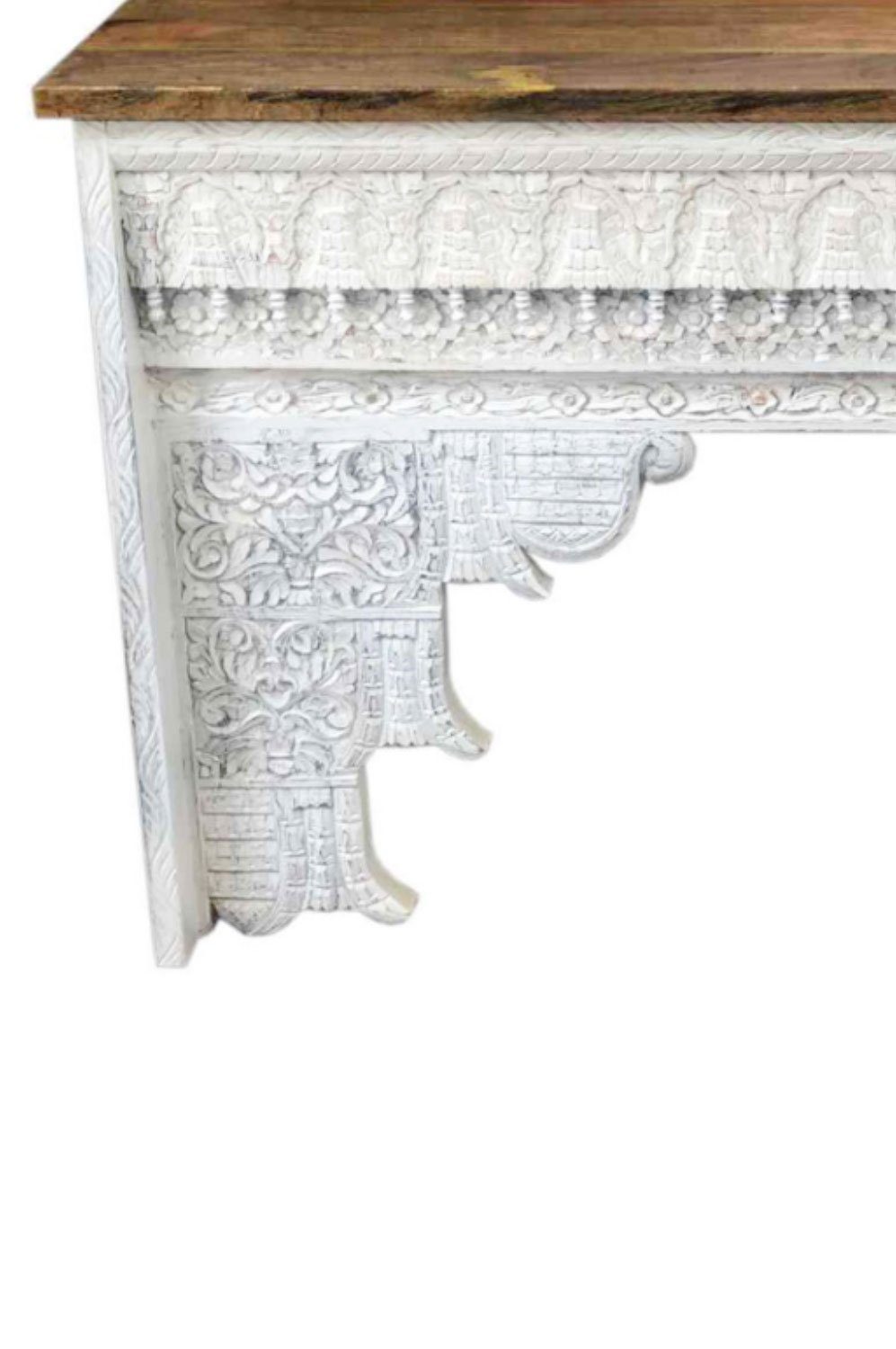 Marrakesch Orient & Mediterran Interior Konsolentisch Orientalische Konsole Hadidza edel aus Mangoholz in Weiß-Braun 150 cm (1-St), Handarbeit
