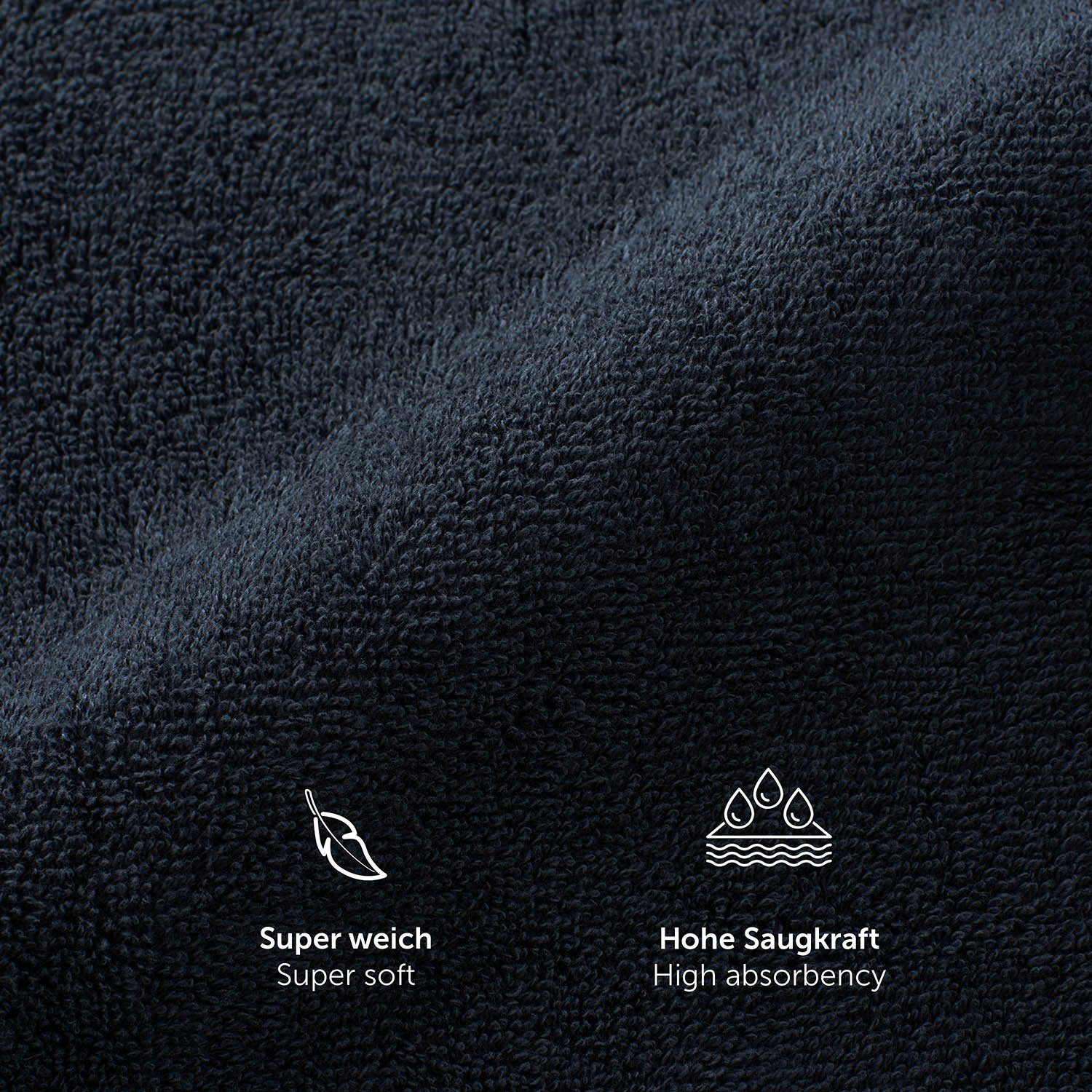 Blumtal Handtücher Premium 2er Set saugstark, mit 100% weich Frottier 50x100cm Handtücher Blau Set Frottee Aufhängschlaufen, Handtücher - Dunkel und (2-St), Baumwolle