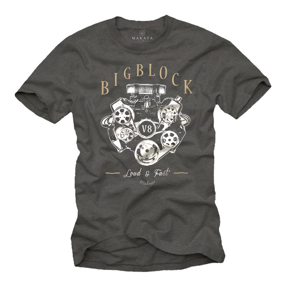 Print-Shirt Herren Kurzarm Motiv V8 Motor Aufdruck Männer Bekleidung Geschenke