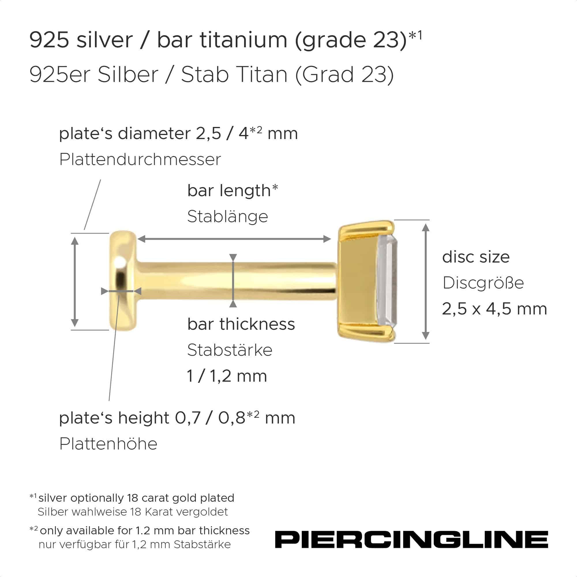 PIERCINGLINE Piercing-Set Titan Labret mit Innengewinde + 925er Silber Aufsatz (Labrets, 1-tlg)