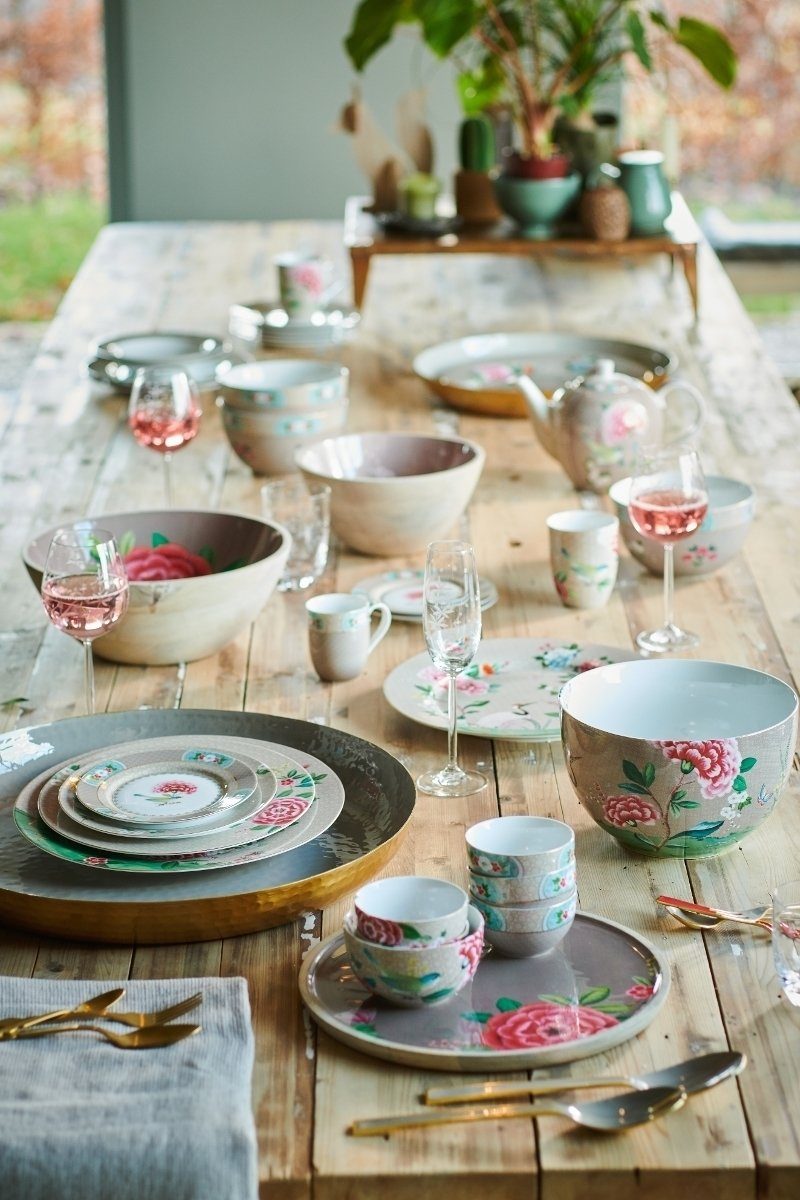 PiP Studio Tasse Blushing Birds Tasse mit Untertasse kahki 0,3l, Porzellan, Cup & Saucer Blushing Birds Khaki 300ml
