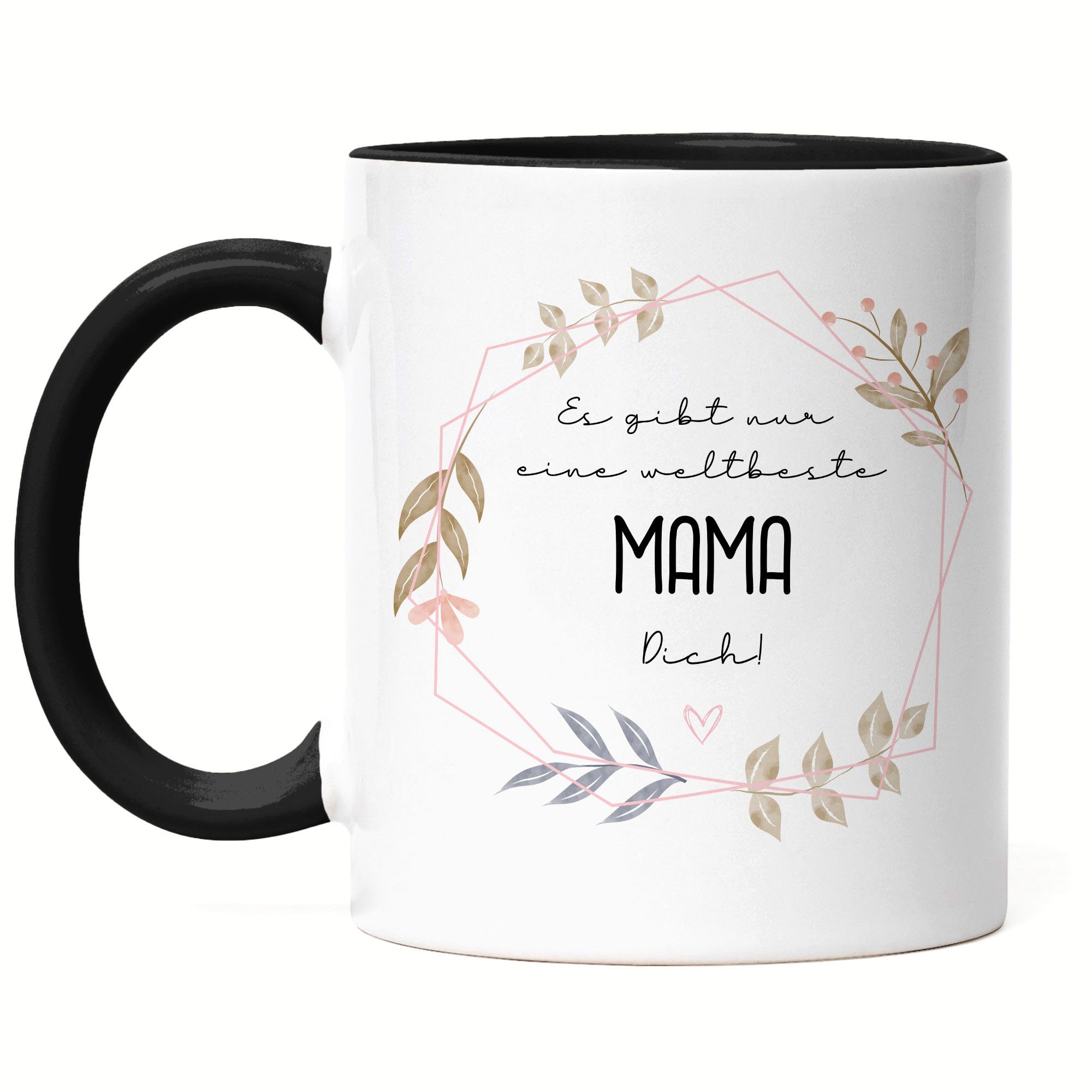 Hey!Print Tasse Es Gibt Nur Eine Weltbeste Mama Dich Tasse Blumen Motiv Muttertag Geschenkidee, Keramik Schwarz