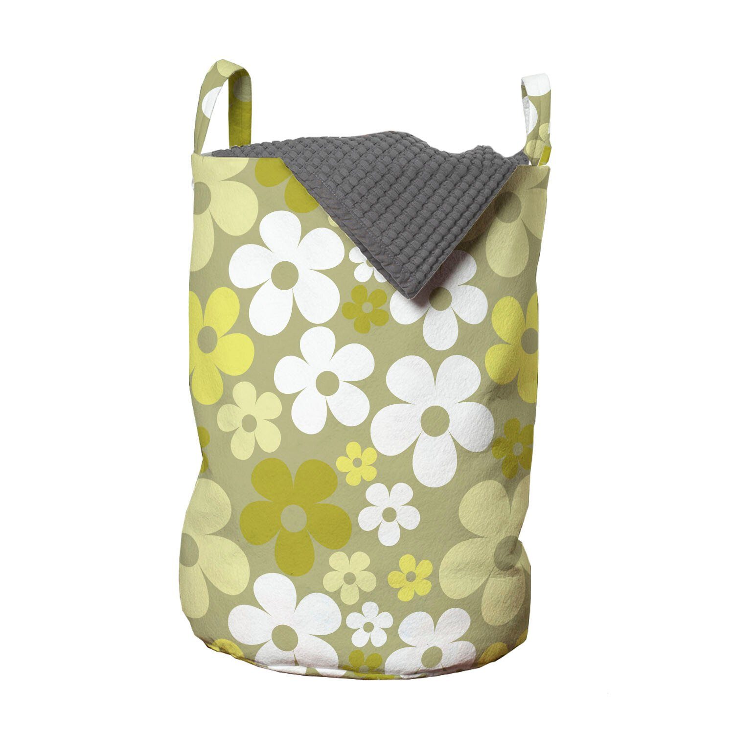 Abakuhaus Wäschesäckchen Wäschekorb mit Griffen Kordelzugverschluss für Waschsalons, grau Gelb Grund Abstrakte Blumen