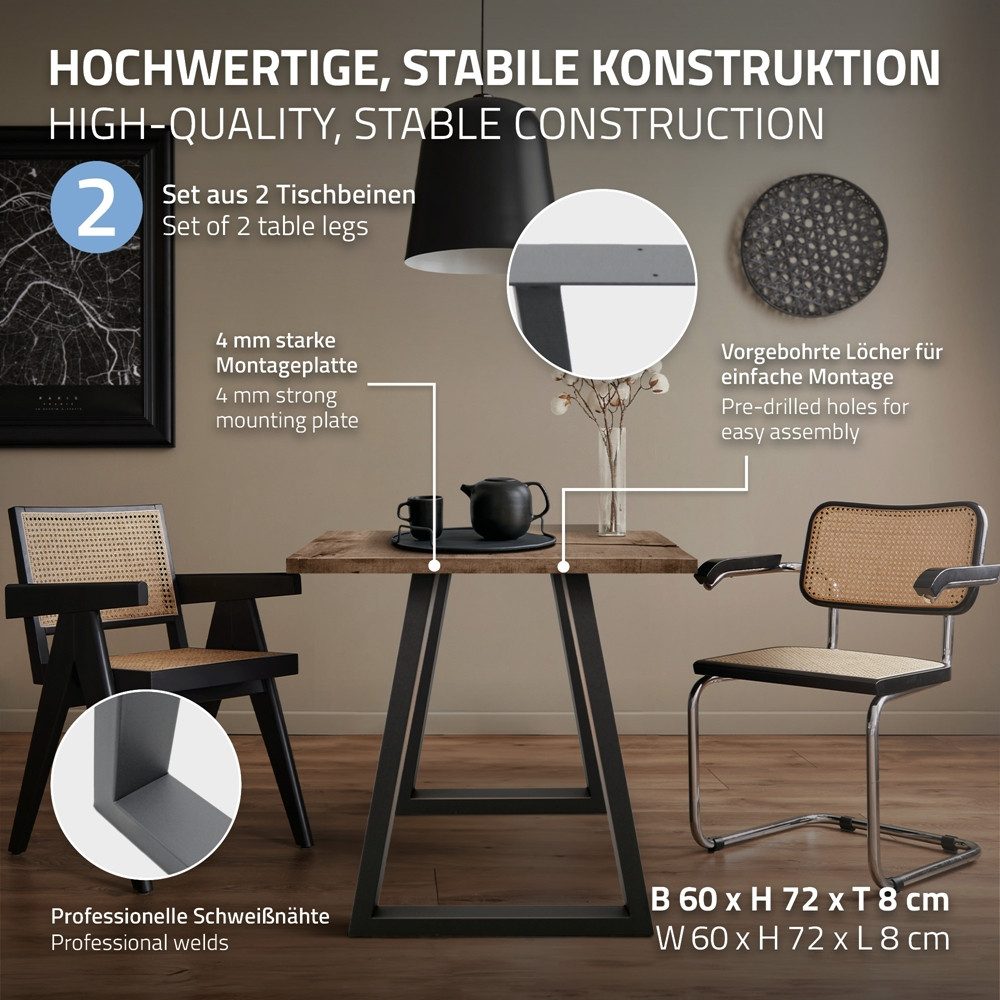 ECD Germany Tischbein 2x Tischgestell Tischkufen Trapez Design aus pulverbeschichtetem Stahl, Metall Möbelfüße 60x72 cm Tischuntergestell für Esstisch Schreibti – Bild 2 von 5