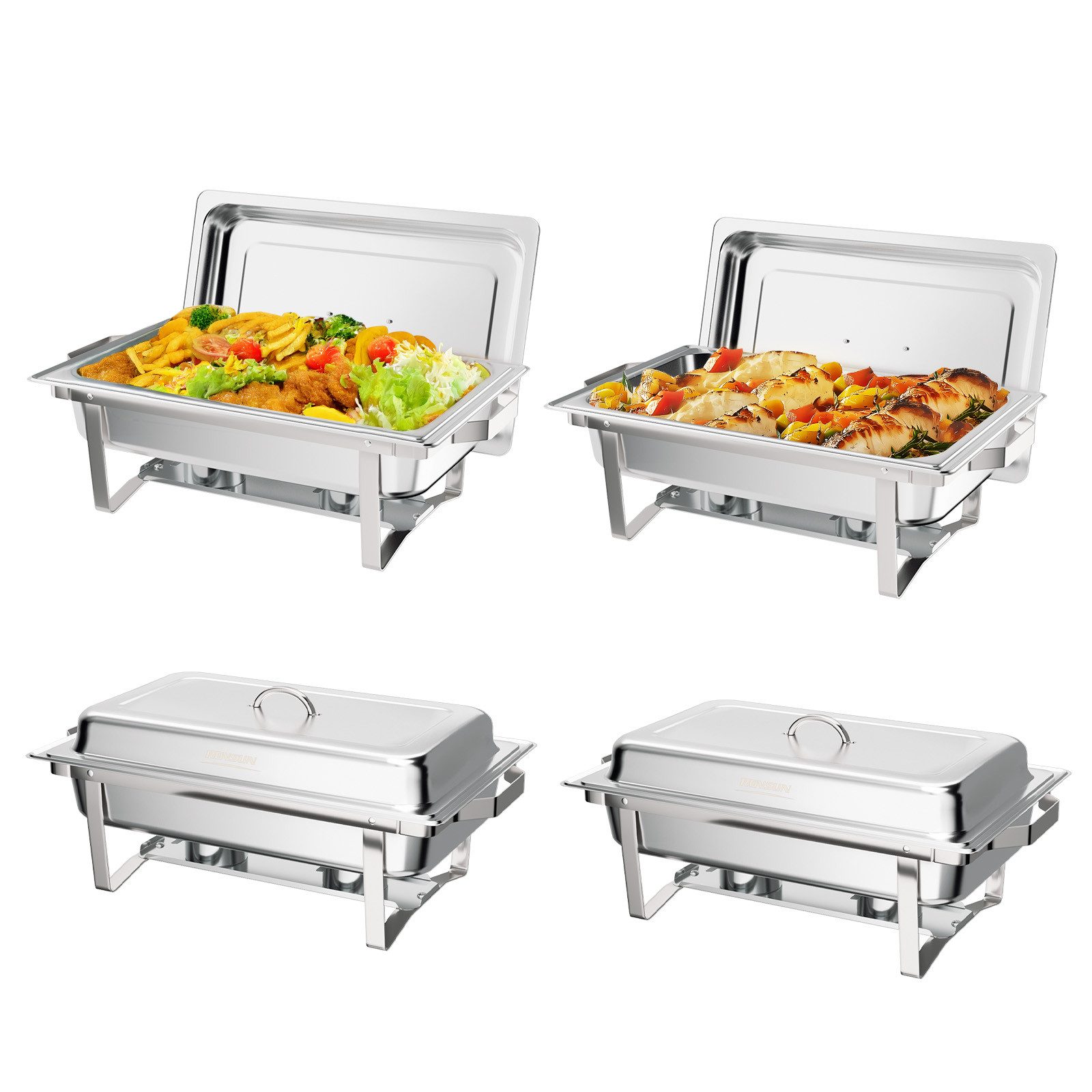 VINGLI Подогреватели Speisenwärmer 9L Warmhaltebehälter Speisebehälter, Chafing Dish, (4-tlg), aus Edelstahl, mit Rollrand & Scharnierverschluss & faltbaren Gestell