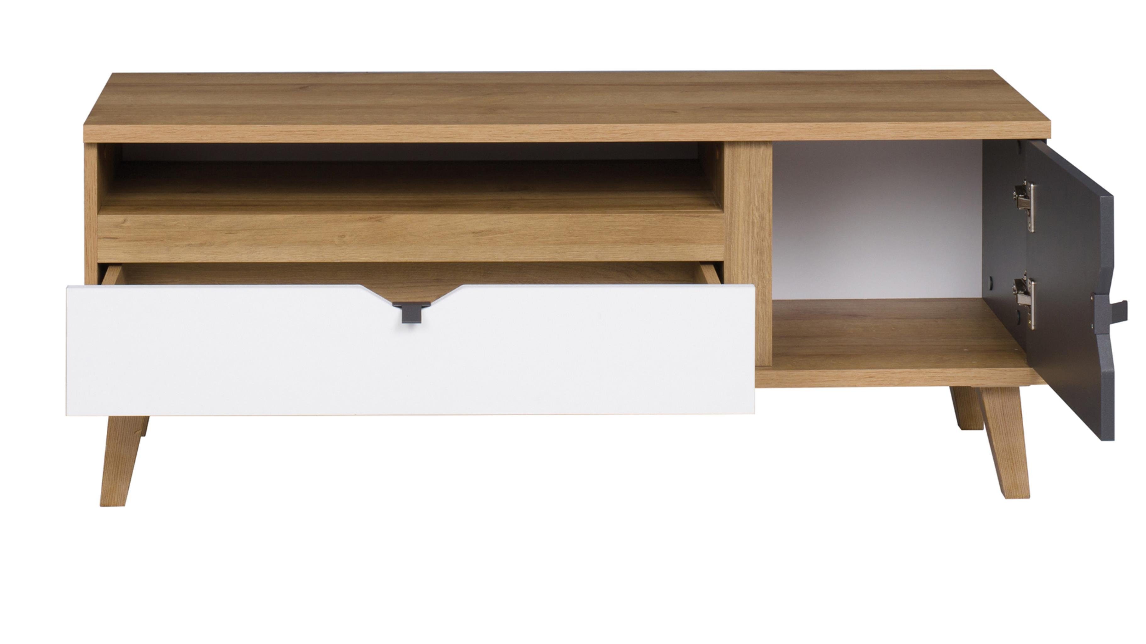 TV-Schrank x T40 Eiche/Weiß+Graphit B120 x Fernsehschrank Designer cm Furnix H48 MEMIS