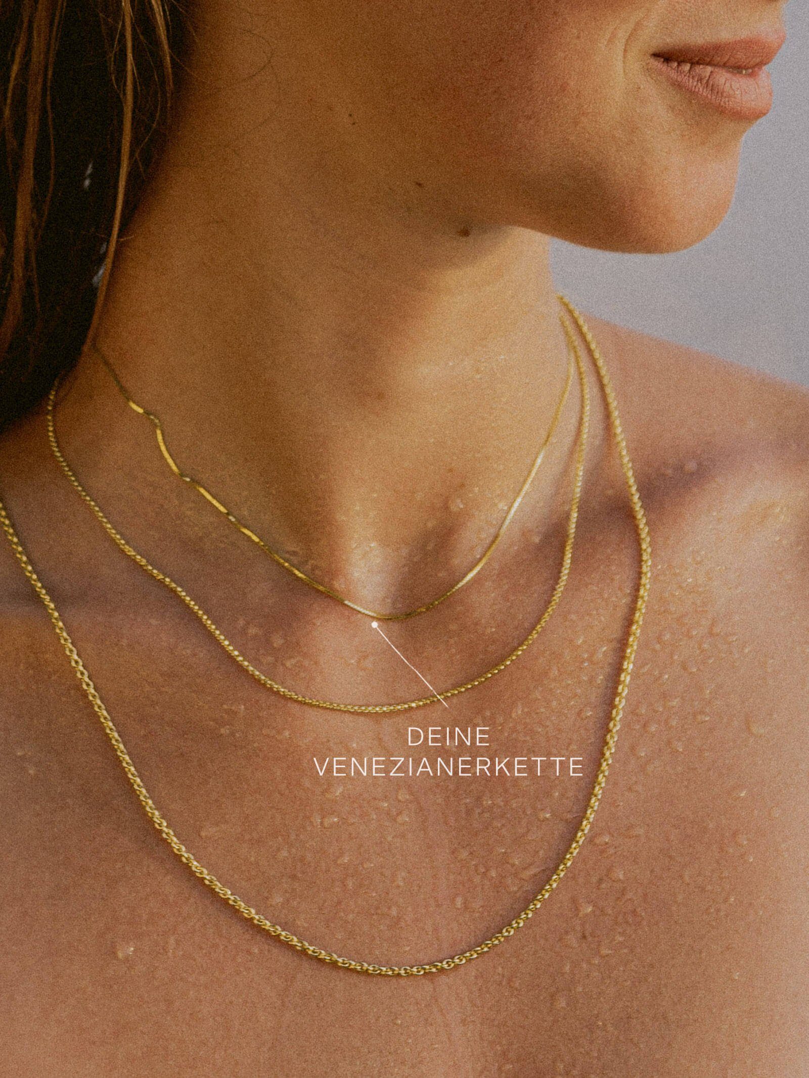 modabilé Goldkette Venezianerkette VENICE 0,7mm 585 Gold, Halskette Damen,  Damenkette 36cm dezent, 585er Kette, Made in Germany
