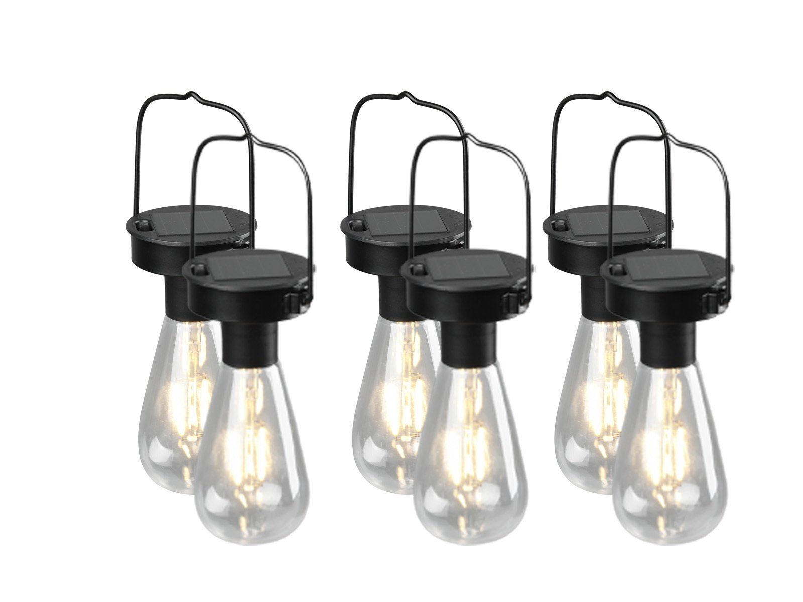 Reality Leuchten LED Solarleuchte, Dämmerungssensor, LED fest integriert, 6erSet Solar-lichter Hängeleuchte Outdoor hängend Garten & Balkon Ø7cm