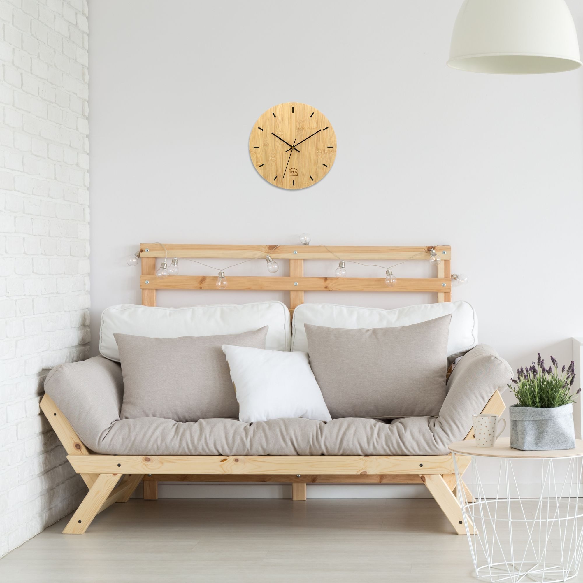 UNUS HOME Wanduhr Wand-Uhr (ohne Tickgeräusche, Bambus-Holz, leise modern analog batteriebetrieben) – Bild 4 von 5