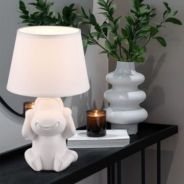 etc-shop Tischleuchte, Leuchtmittel nicht inklusive, Nachttischleuchte Affe Tischlampe Keramik weiß Beistellleuchte