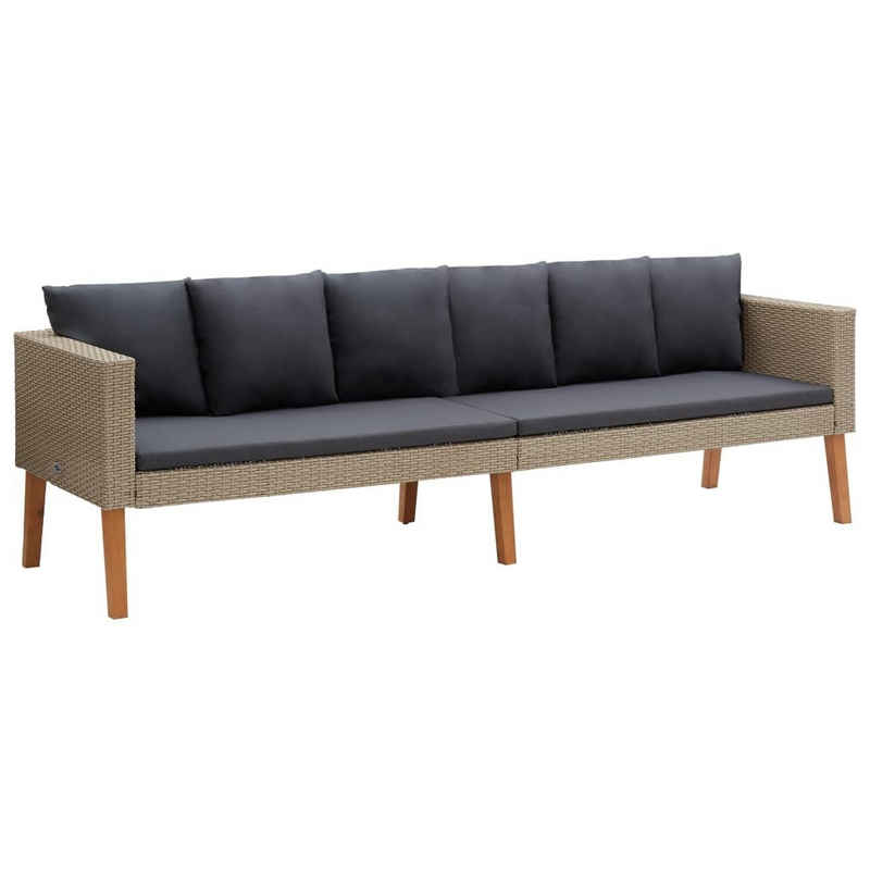 vidaXL Loungesofa 3-Sitzer-Gartensofa mit Auflagen Poly Rattan Beige, 1 Teile