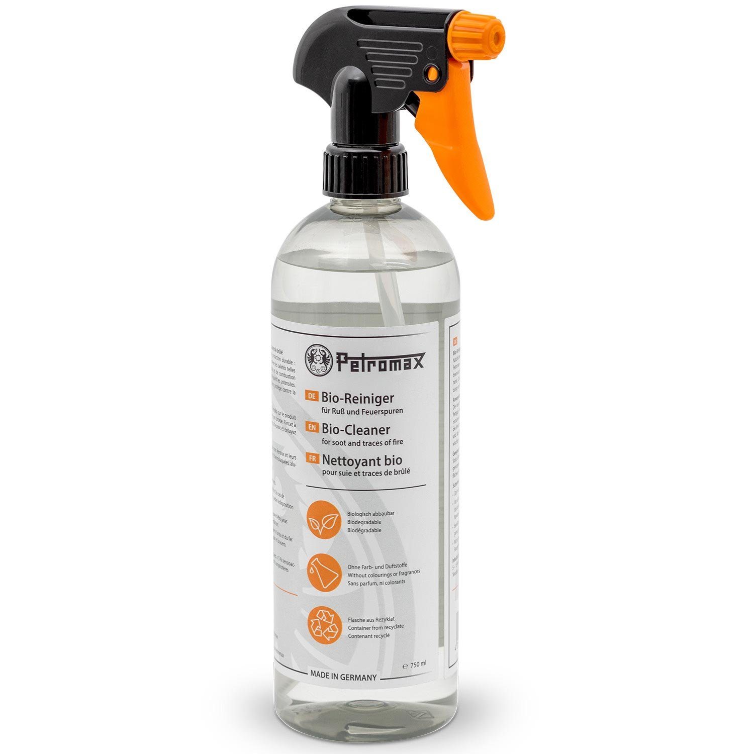 Petromax Bio Reiniger Ruß und Feuerspuren von Stahl Edelstahl Emaille Alu Grillreiniger (entfernen, [1-St. Originalflasche mit Dosiersystem ohne Farb- und Duftstoffe)