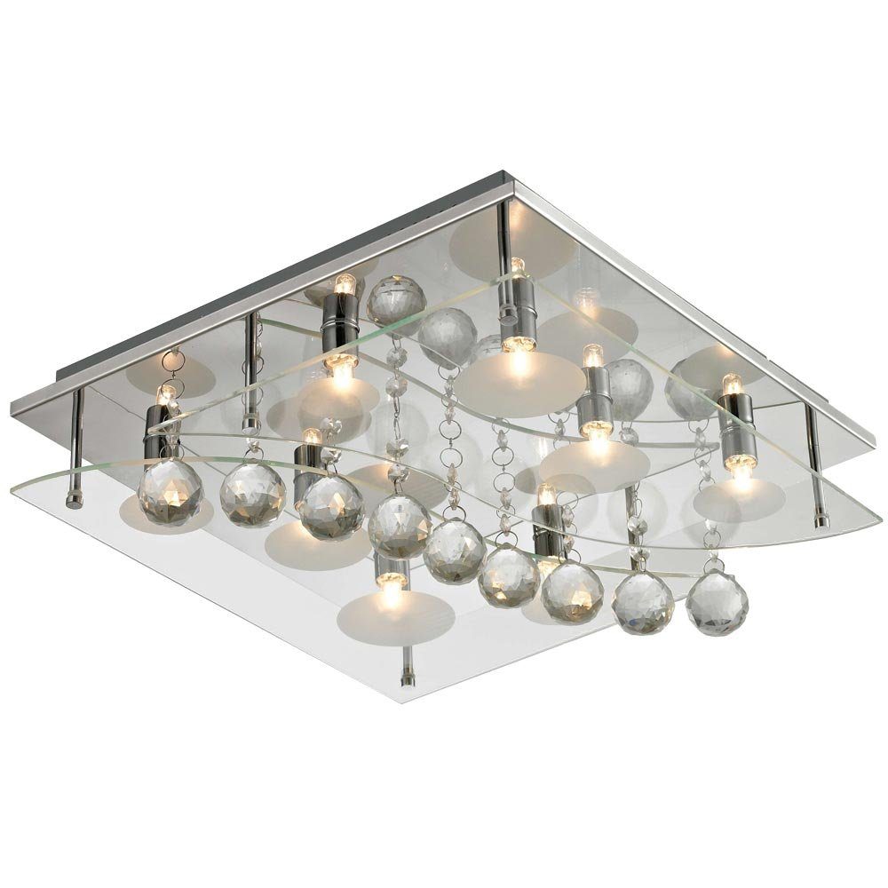 Esto Deckenleuchte, Leuchtmittel nicht inklusive, Deckenleuchte Chrom Beleuchtung Kristall Glas Wohnzimmer quadratisch