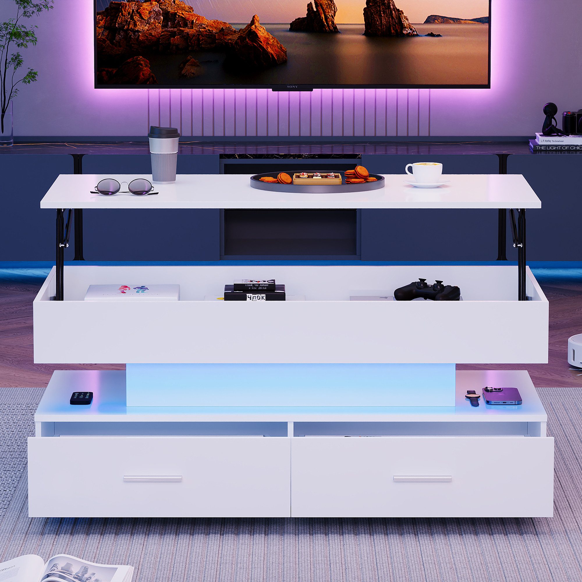 STILVORA Couchtisch Hebbarer Wohnezimmertisch mit LED,Beistelltisch günstig online kaufen