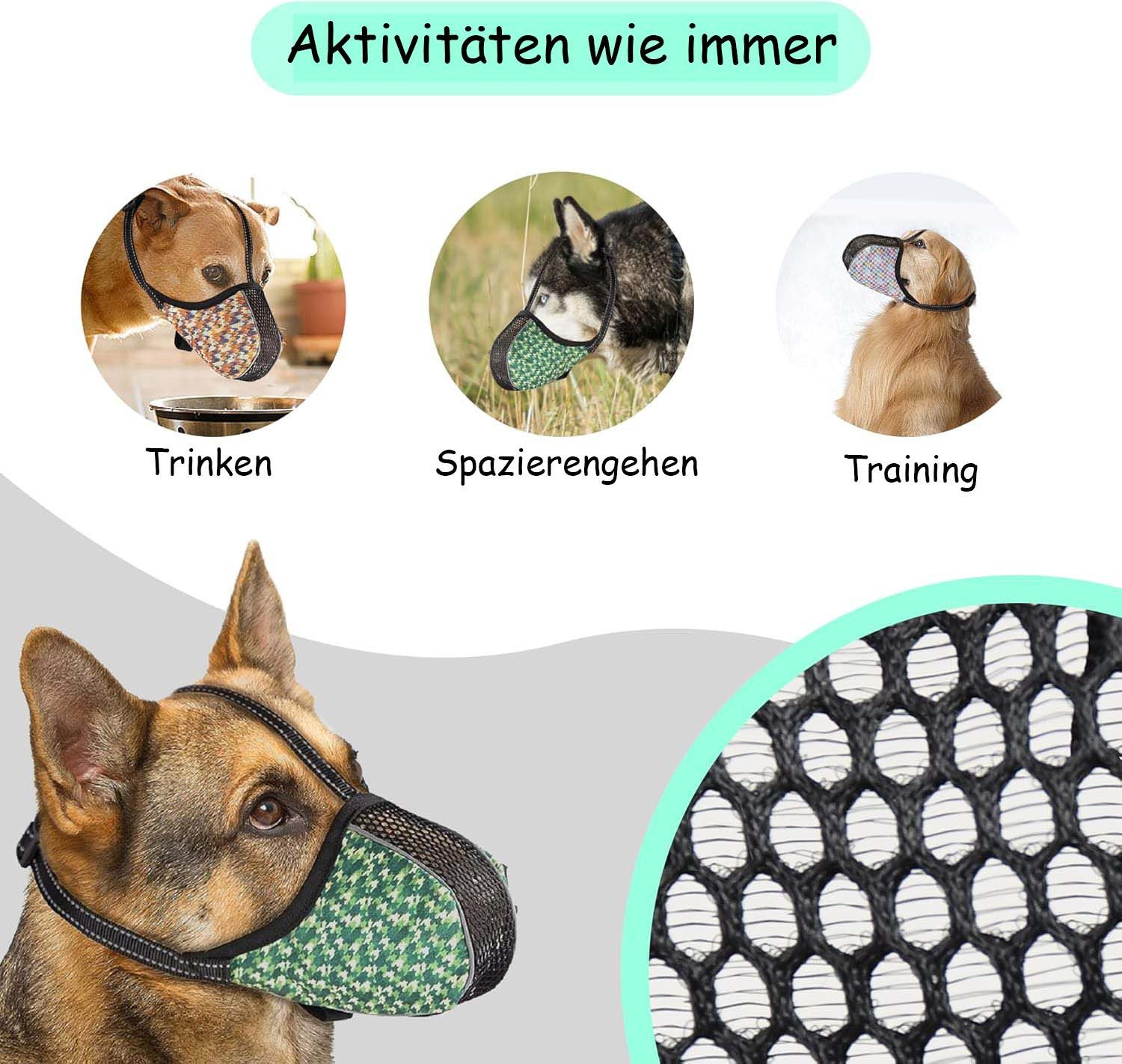 Ledander Maulkorb für Hunde, weiches Air-Mesh-Maulkörbe,verstellbar