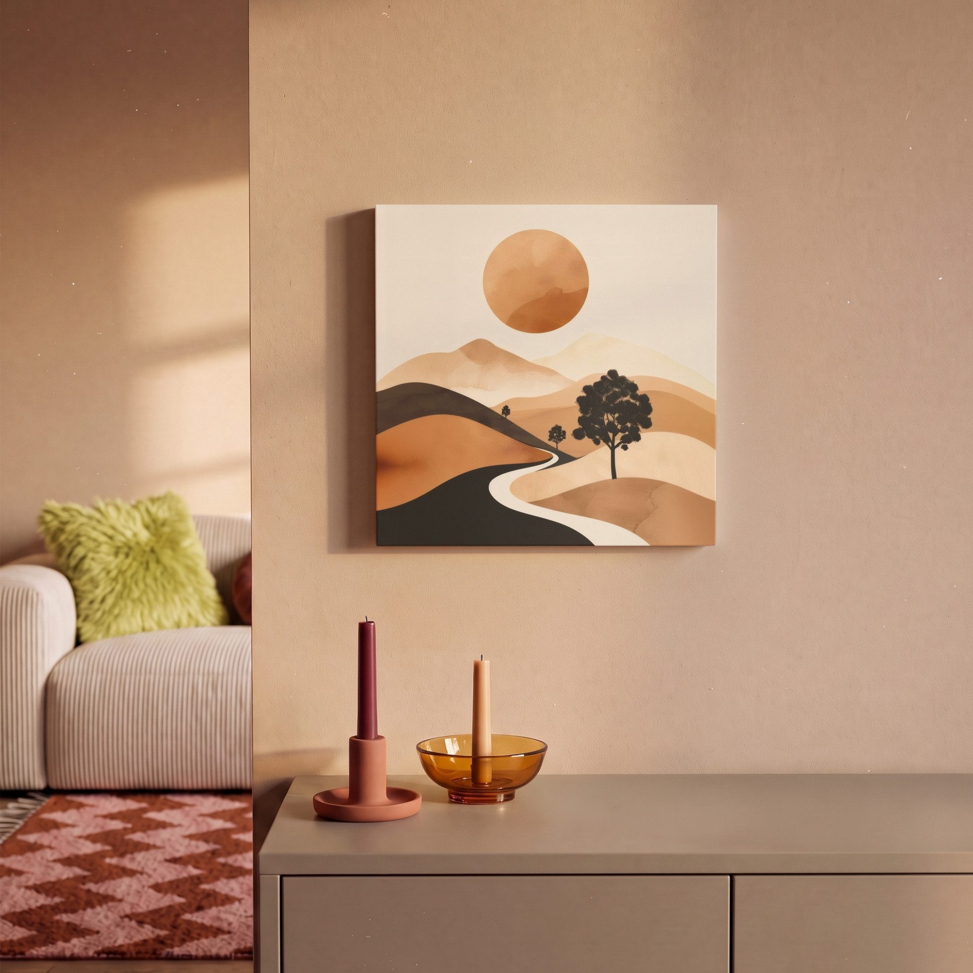 OneMillionCanvasses® Leinwandbild Sonne - Hügel - Baum - Abstrakt, Fotodruck (1 St), Leinwand Bilder Klein, Wand Dekoration Aesthetic 30x20 cm – Bild 2 von 5