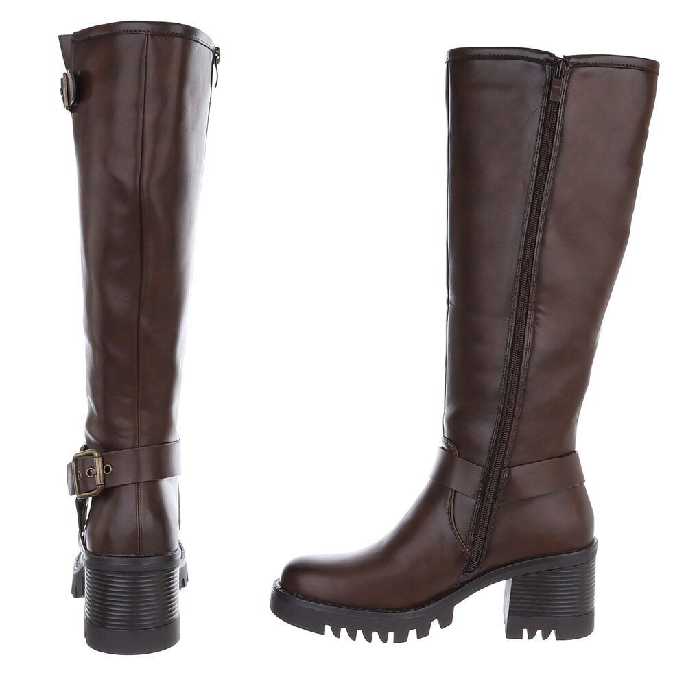 Ital-Design Trendige Winterstiefel mit Blockabsatz und Schnalle Bikerboots (90109772) Blockabsatz Stiefel in Braun – Bild 5 von 5