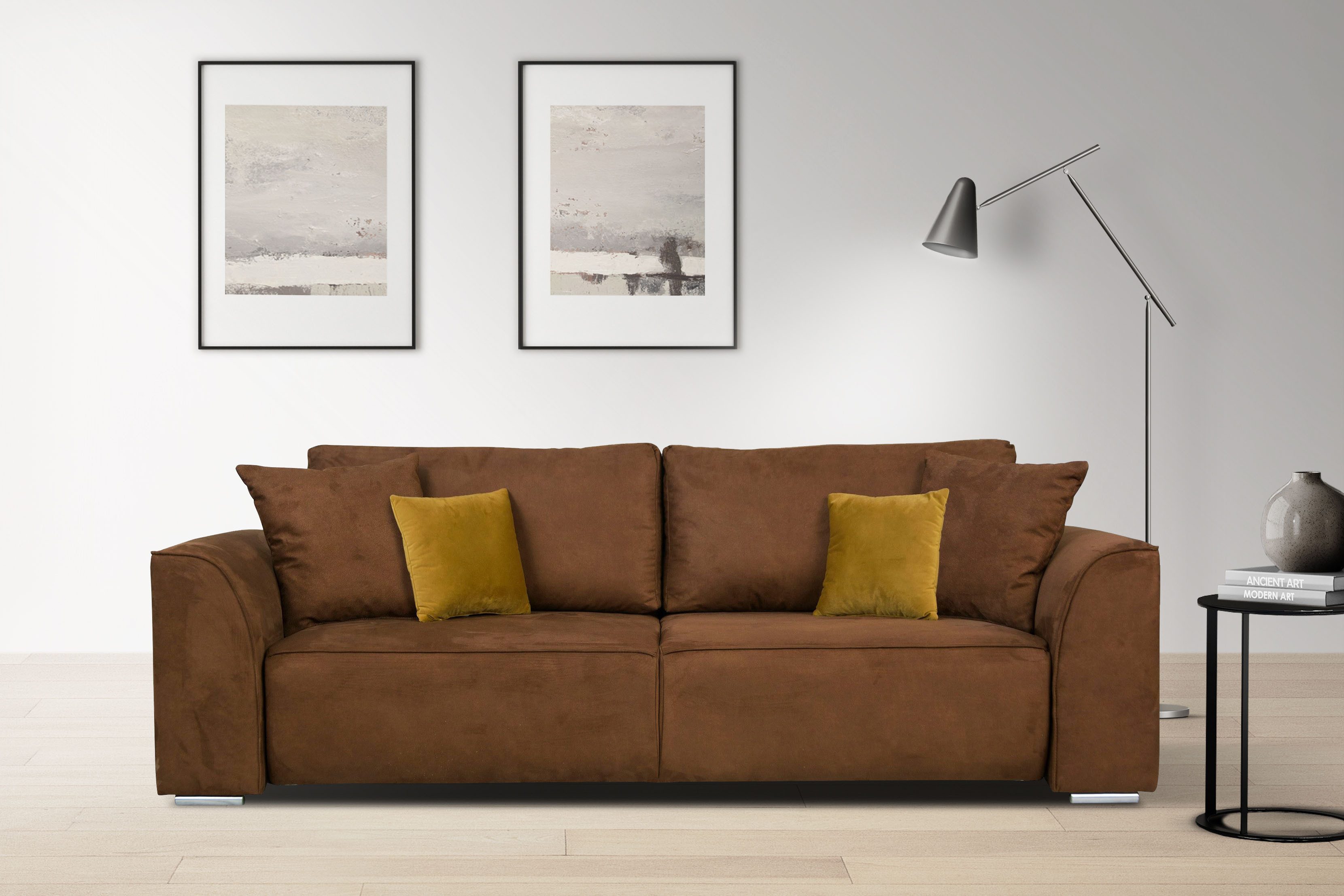 INOSIGN 3-Sitzer BEATRICE auch als Schlafsofa mit Bettkasten, B/T/H 250/107/92 cm, wahlweise mit Bettfunktion, incl. 2 Zierkissen, Wellenfederung