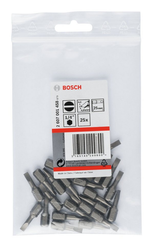 Thumbnail - BOSCH Schlitz-Bit, 25 Stück, Schrauberbit Extra-Hart - S 0,5 x 4 x 25 mm - 25er-Pack