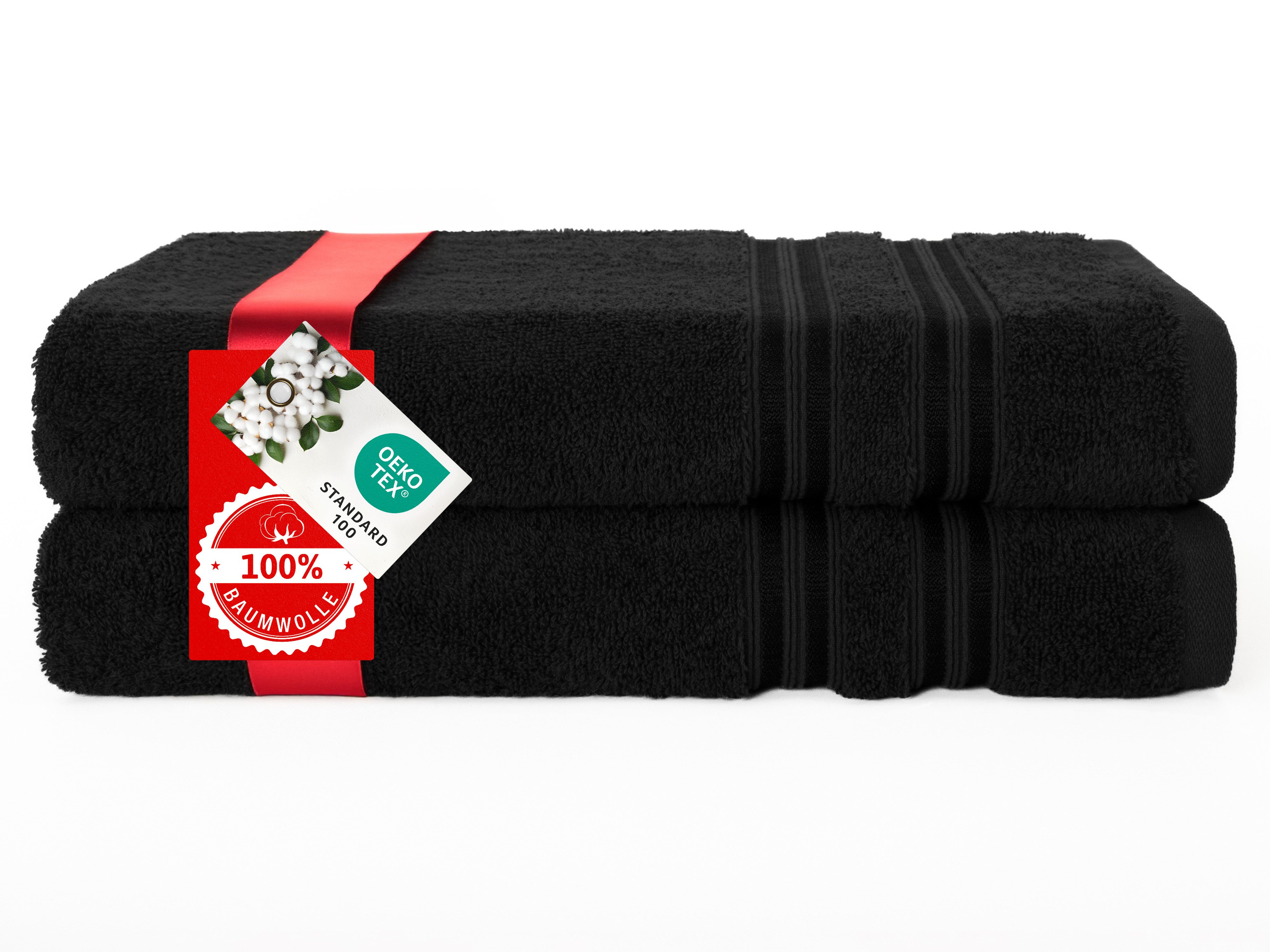 HAMMETEX Duschtuch 2er Set Badetücher 70x140 cm, 100% Baumwolle, Weich & Saugstark, Frottier (Set, 2-St), mit Bordüre, einfarbig, weich