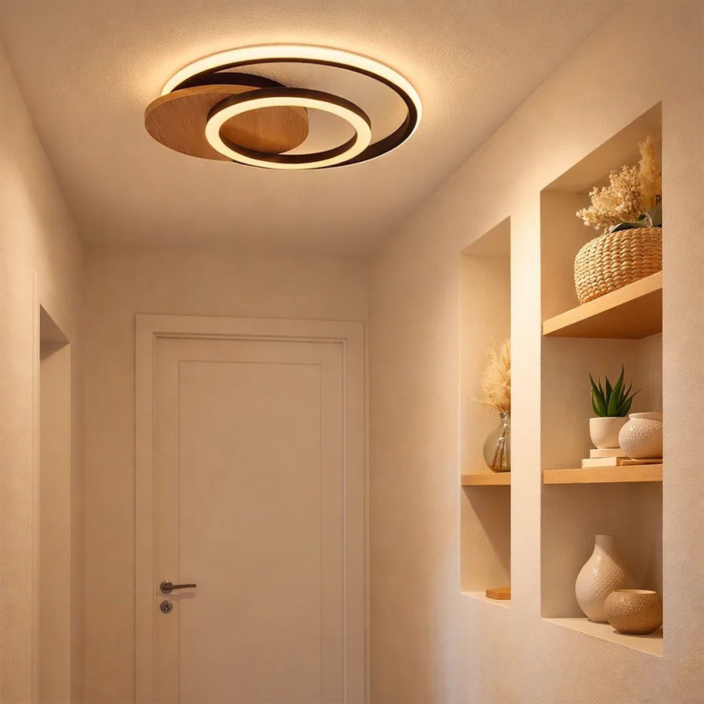 GLOBO LIGHTING LED Deckenleuchte, LED-Leuchtmittel fest verbaut, Warmweiß, Deckenleuchte Designlampe Holz schwarz Ringe Wohnzimmerleuchte opal