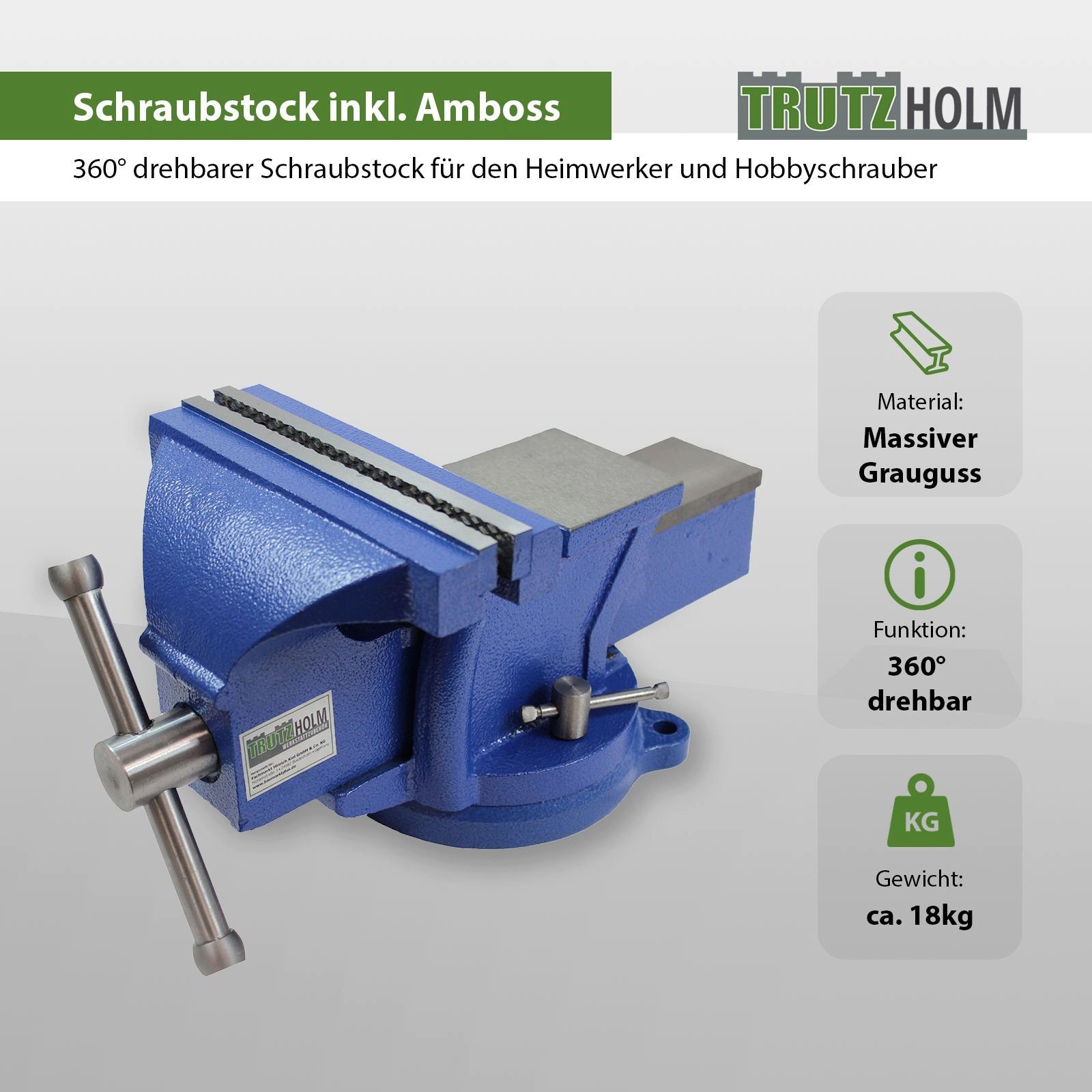 TRUTZHOLM Schraubstock Schraubstock parallel 360° drehbar mit Amboss für Werkbank 150 / 200, 1-St.