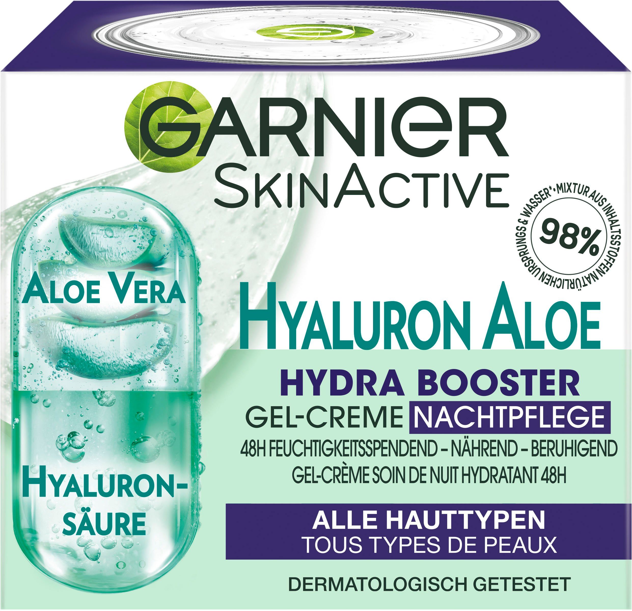 Garnier mit Booster Hyaluron Nachtpflege, Hyaluron GARNIER Nachtcreme Aloe