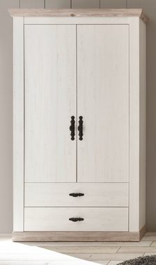 Furn.Design Garderobenschrank Rovola (Schuhschrank in Pinie weiß, 2-türig, 107 x 201 cm) mit variabler Inneneinteilung