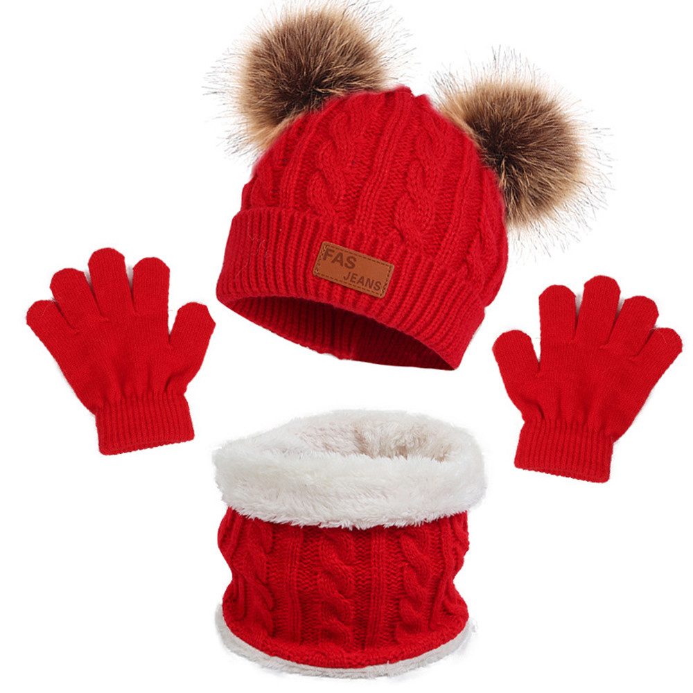Coonoor Filzhut Kinder Unisex Strickmütze Winter Warme Schal Handschuhe Set für Kinder 1-5 Jahre