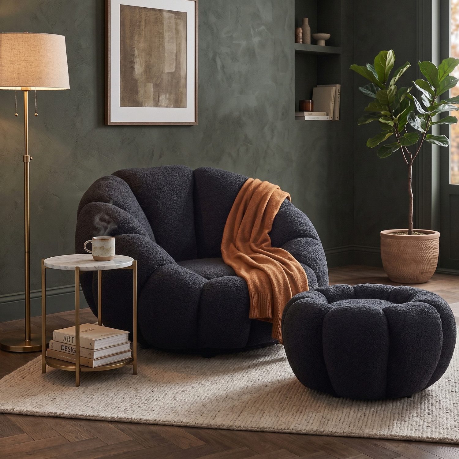 alesvelt Drehsessel Kürbis Sessel 360° Drehfunktion Relaxsessel inkl. Hocker (Set, 2-St), 360° Drehfunktion