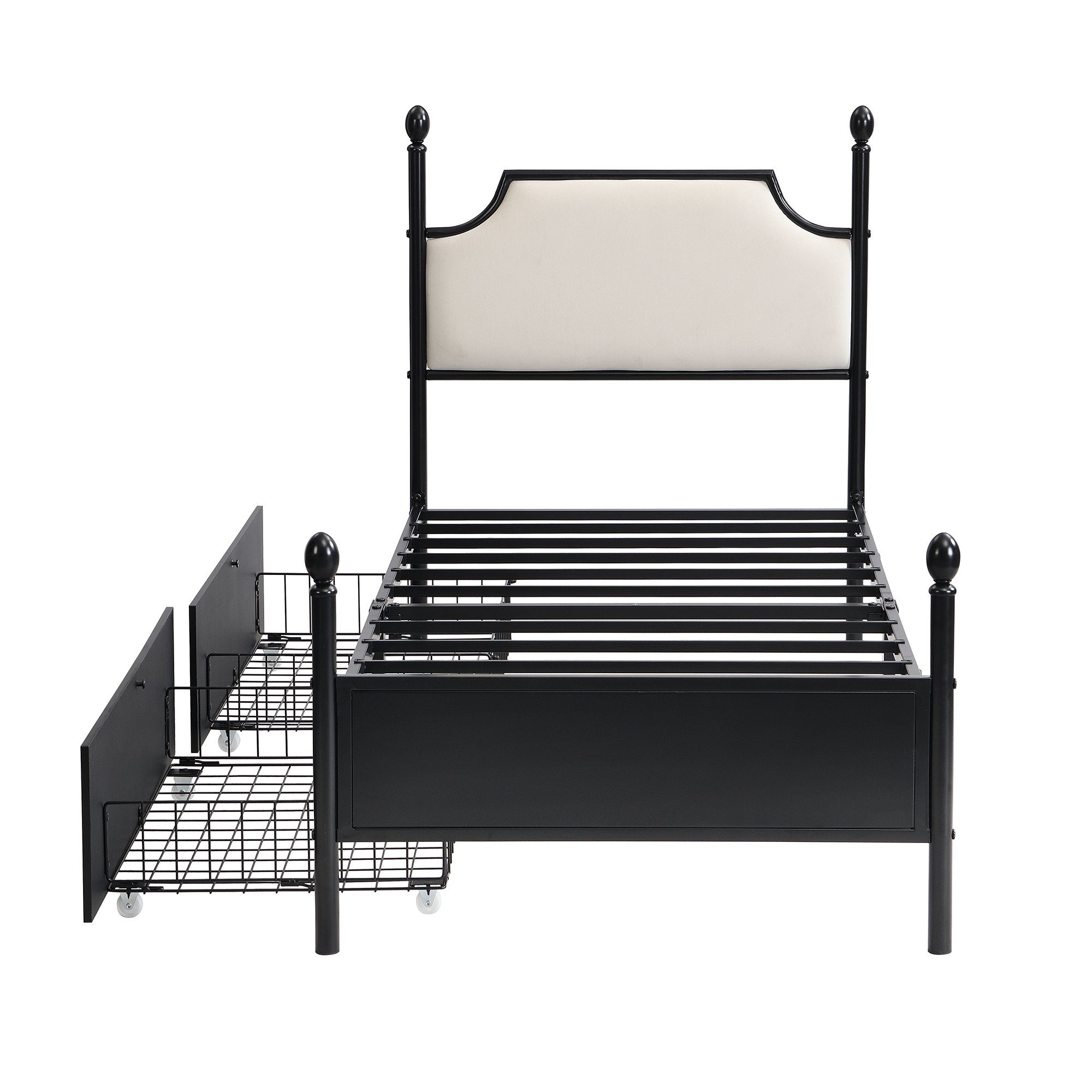 Metallbett (Einzelbett), mit Kopfteil, Lattenrost und 2 Schubladen 90x200 cm