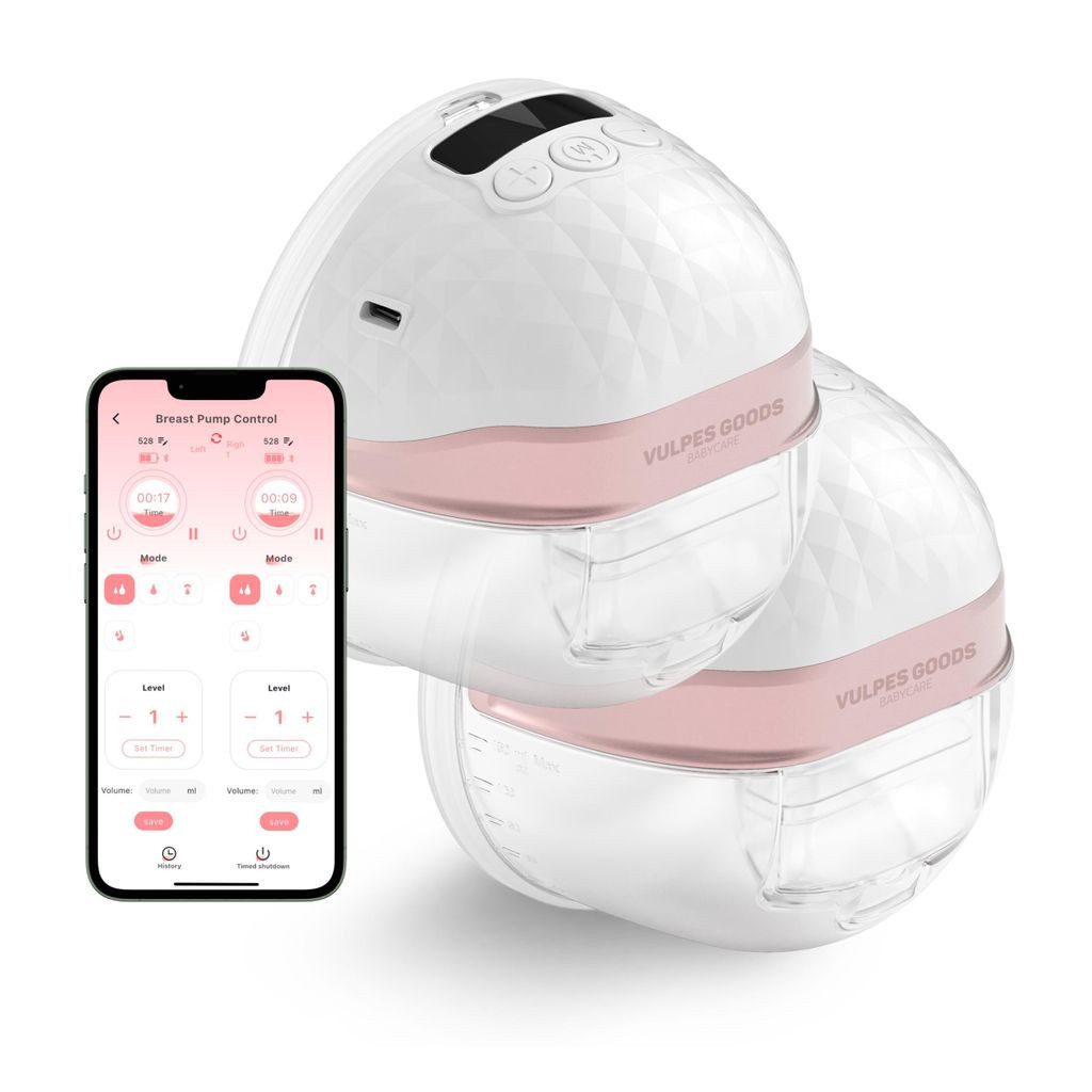 Vulpes Goods Elektrische Doppelmilchpumpe BabyCare PRO V2 Doppelpack, Set, 2 Milchpumpen, 2 Pumpen, App-Steuerung, Memory