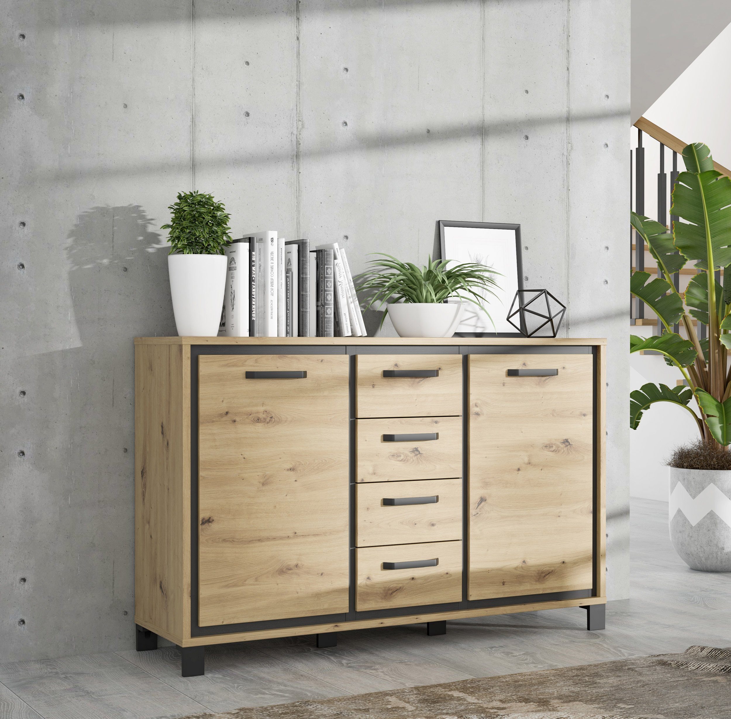 Newroom Kommode »Winona«, Kommode Artisan Eiche und schwarze Eiche