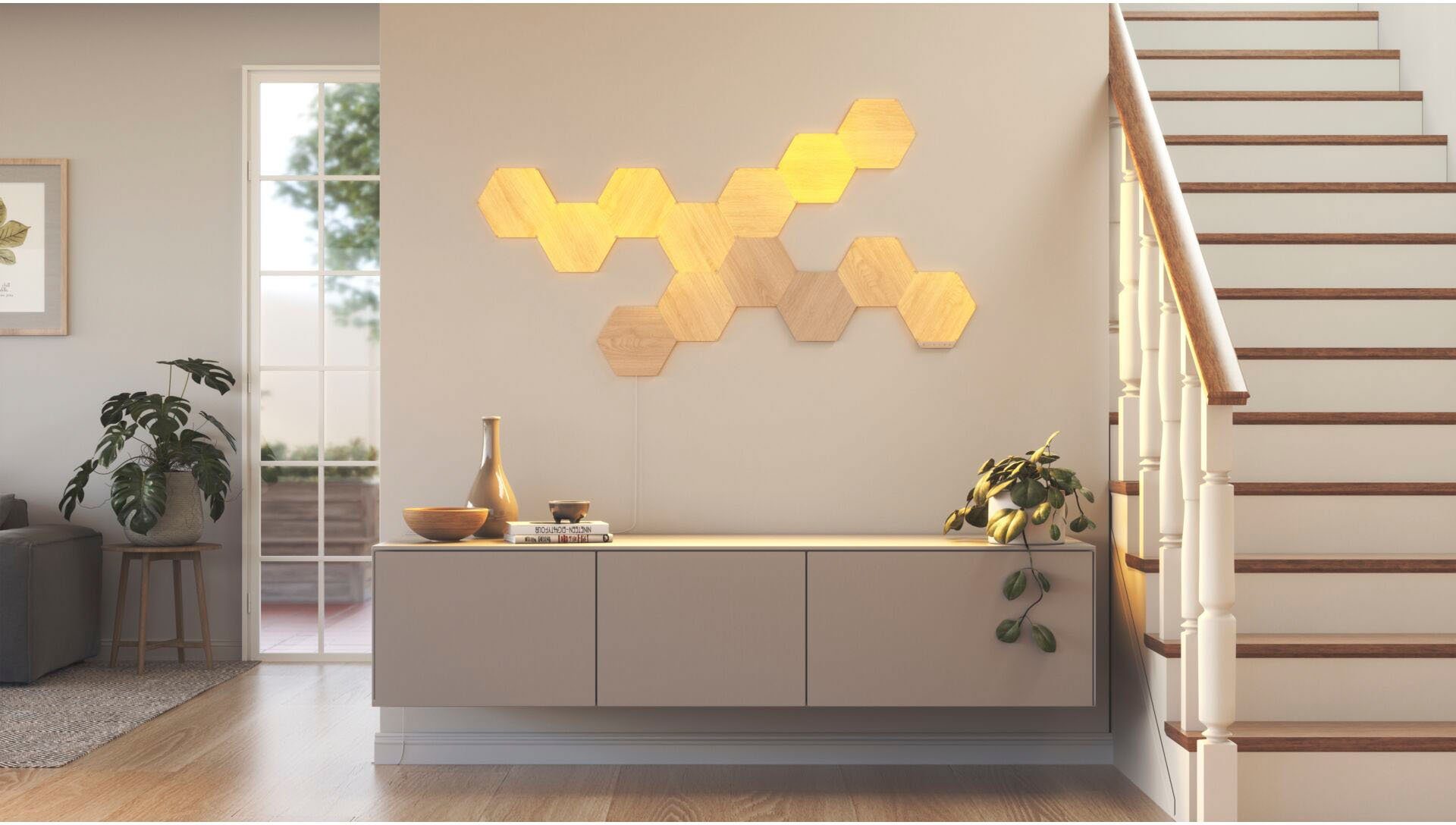 Wood elegante nanoleaf Beleuchtung Elements LED Smarte Abschaltautomatik, Look, Dekolicht und fest integriert, Technologie Kaltweiß,