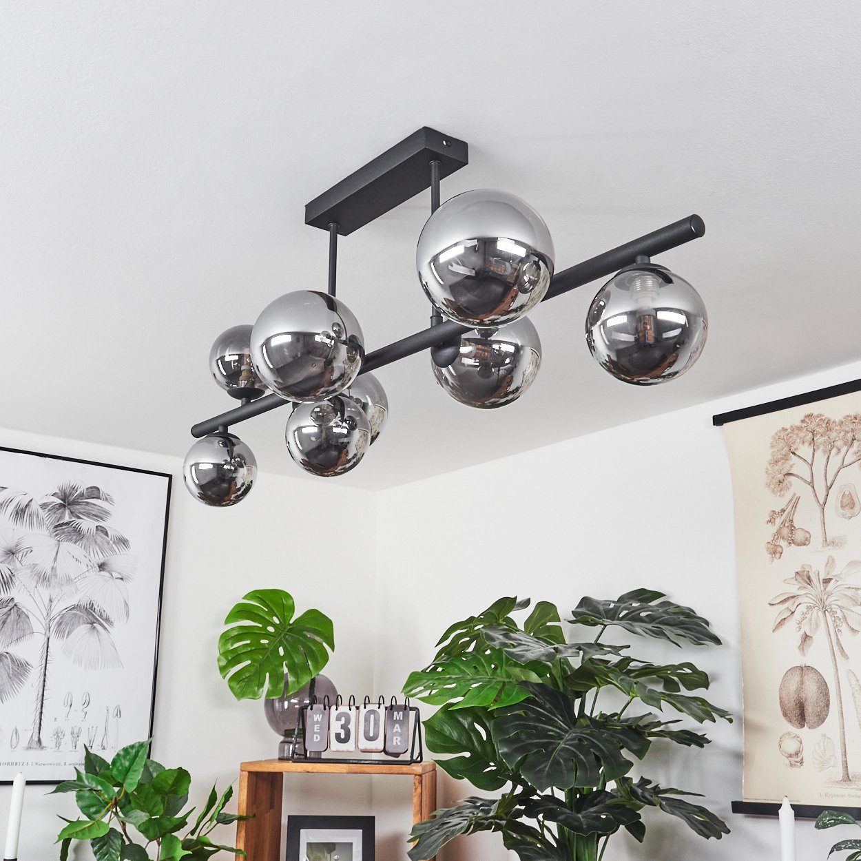 hofstein Deckenleuchte »Isorella« moderne Deckenlampe aus Metall/Glas in Schwarz/Rauchfarben, ohne Leuchtmittel, 3000 Kelvin, mit Schirmen Echtglas, (G9 inkl), 720 Lumen