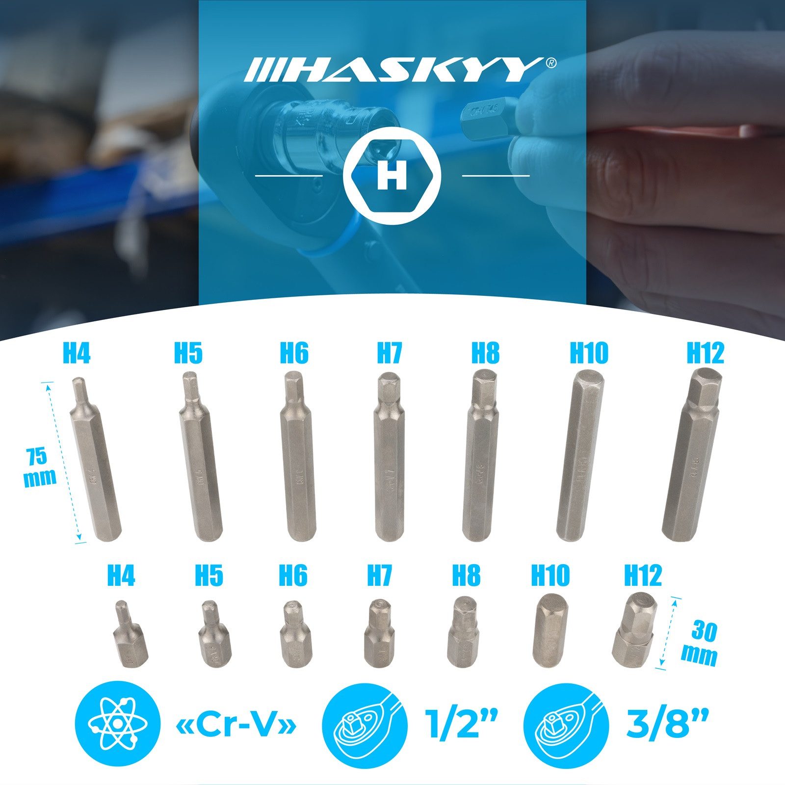HASKYY Bit- und Steckschlüsselset HASKYY Vielzahn Steckschlüssel Satz Torx XZN Bit Innensechskant Set – Bild 4 von 5