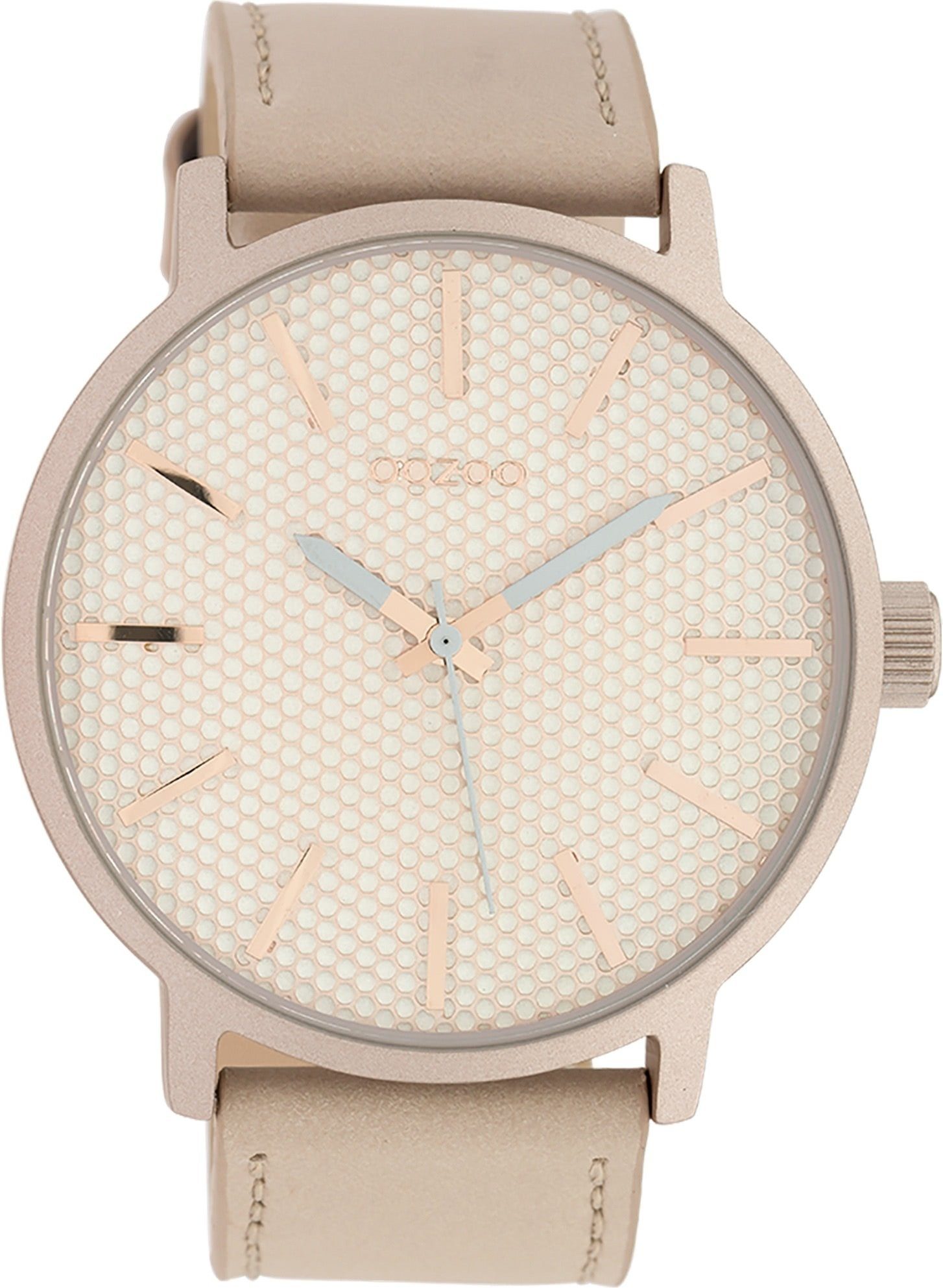 OOZOO Quarzuhr Oozoo Damen Armbanduhr Timepieces Analog, (Analoguhr), Damenuhr rund, extra groß (ca. 48mm) Lederarmband, Fashion-Style