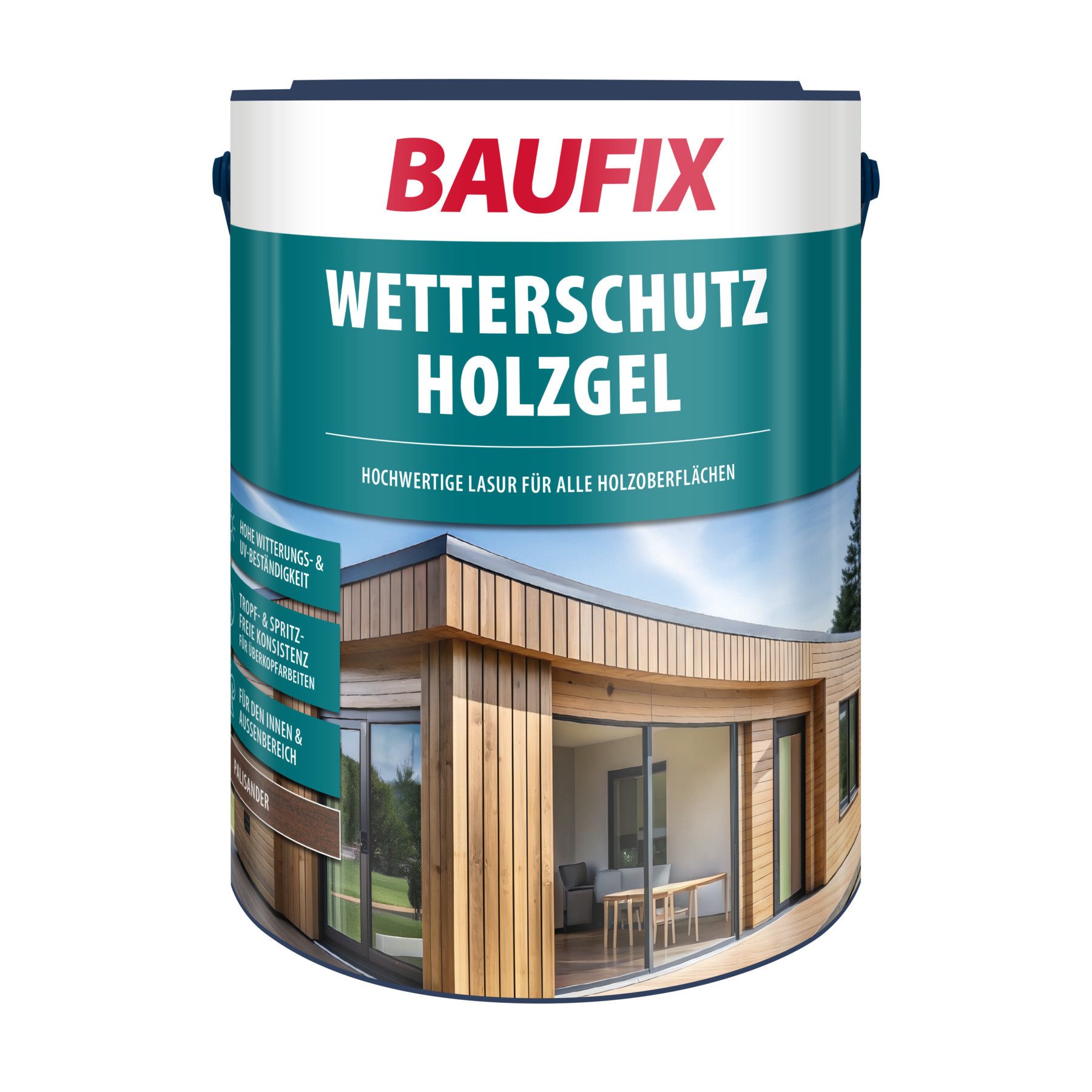 Baufix Holzschutzlasur Wetterschutz-Holzgel seidenglänzend, 5 Liter für ca. 50 m², für Zäune, Pergolen, Holztore, Ställe, Scheunen & Verschalungen