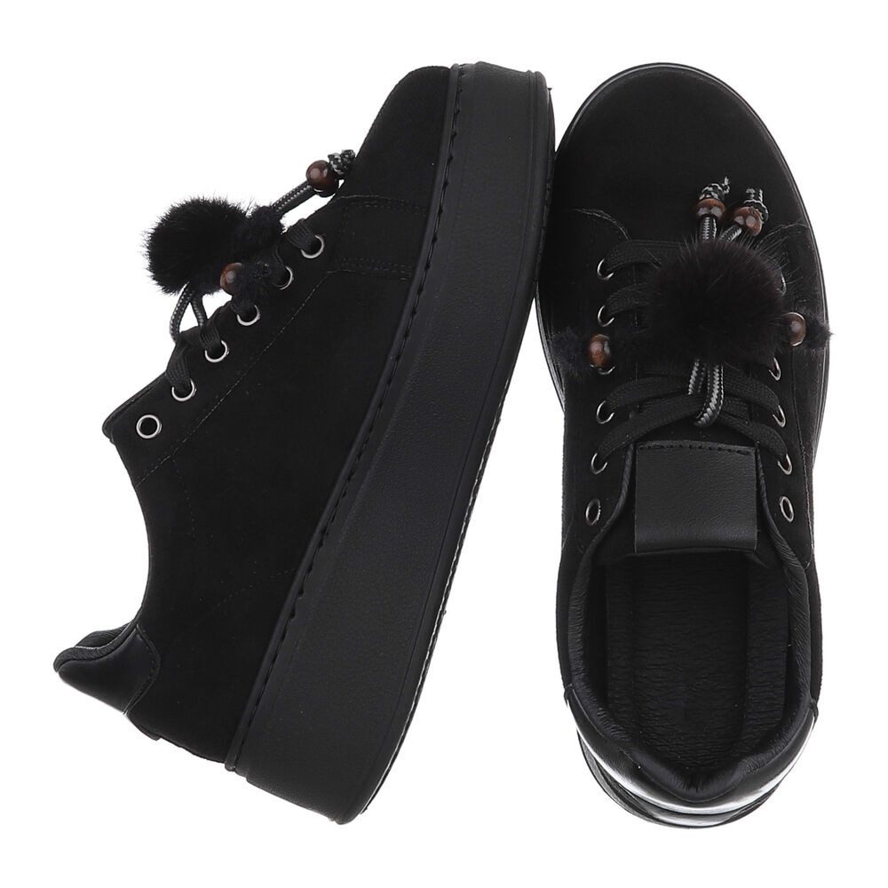 Ital-Design Damen Plateau-Schnürschuh mit Bommel und Zierdetails Sneaker (92355321) Keilabsatz/Wedge Sneakers Low in Schwarz – Bild 2 von 5