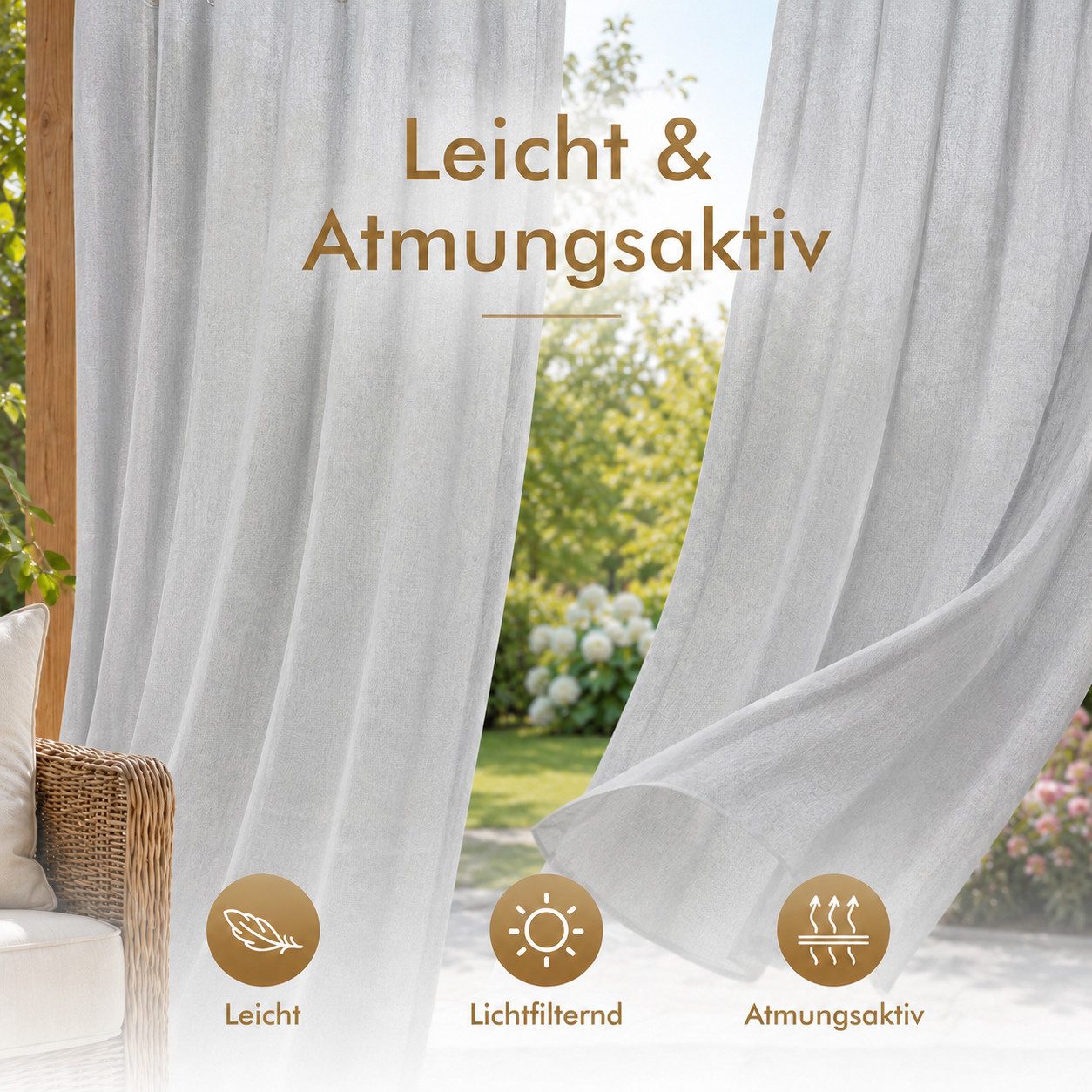 Sunicol Outdoorvorhang Transparent spritzwassergeschützt Außenvorhang mit Ösen Gardinen (2 St), Voile Sichtschutz für Pavillon Terrasse Pergola Balkon Garten – Bild 3 von 5