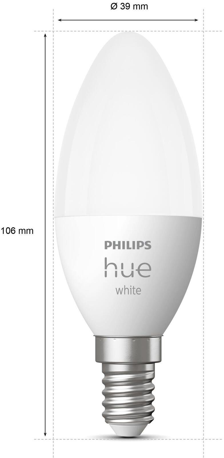 Philips Hue LED-Leuchtmittel White E14 Doppelpack 2x470lm!, E14, 2 St., Warmweiß
