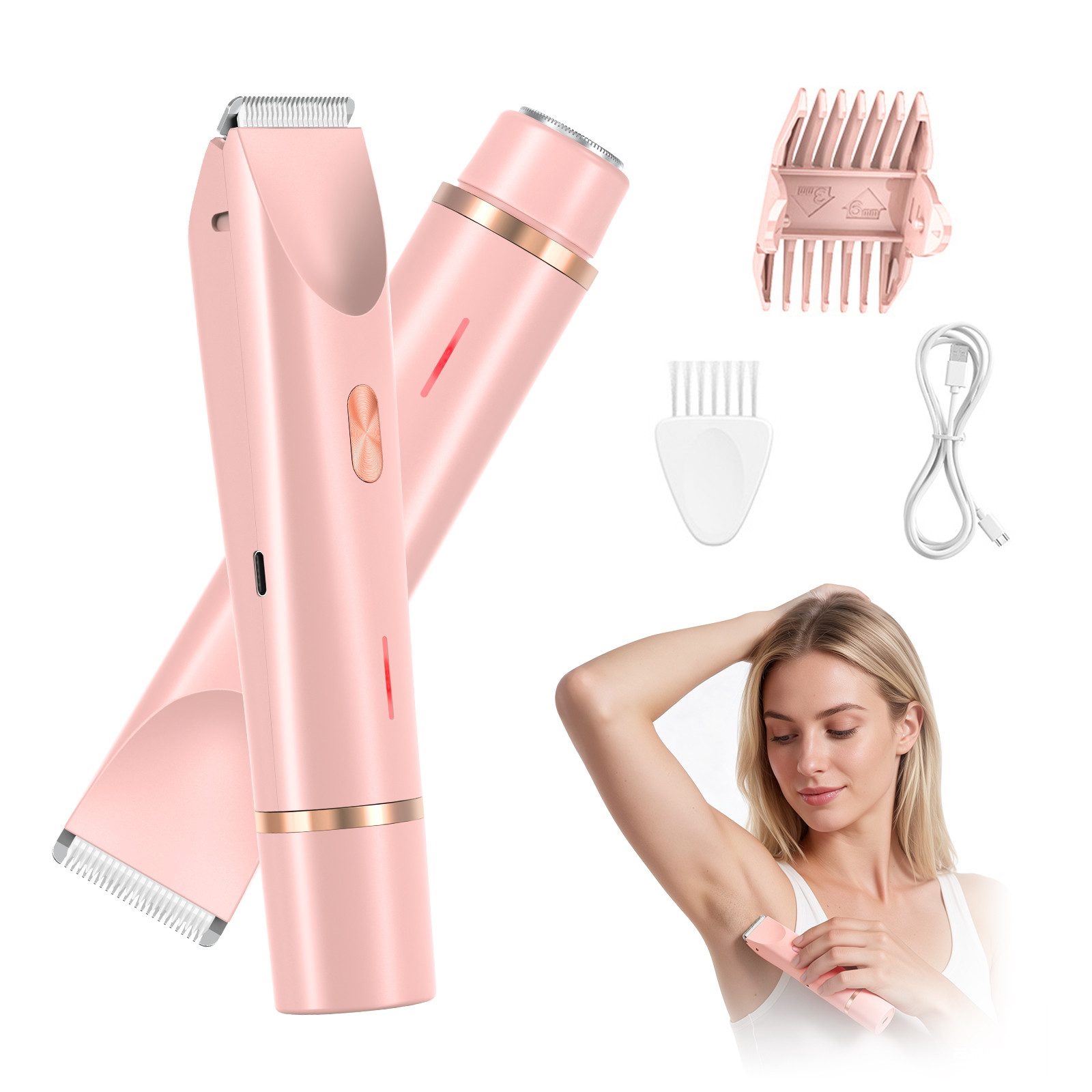 inschimmer Haarentferner-Set 2-in-1 Elektrischer Rasierer Damen Bikinitrimmer für Gesicht Körper