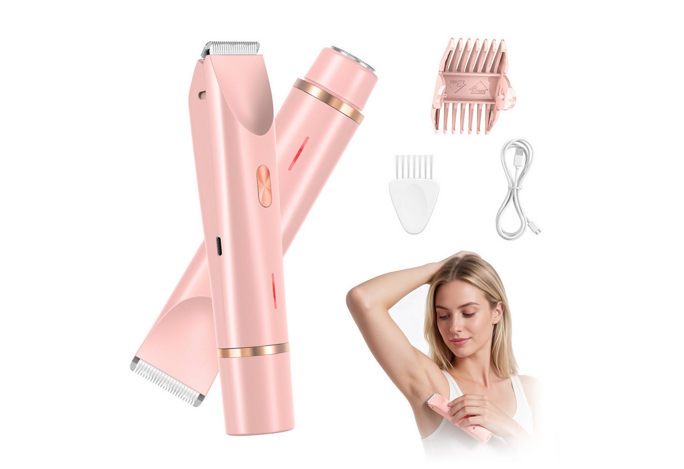 inschimmer Haarentferner-Set 2-in-1 Elektrischer Rasierer Damen Bikinitrimmer für Gesicht Körper
