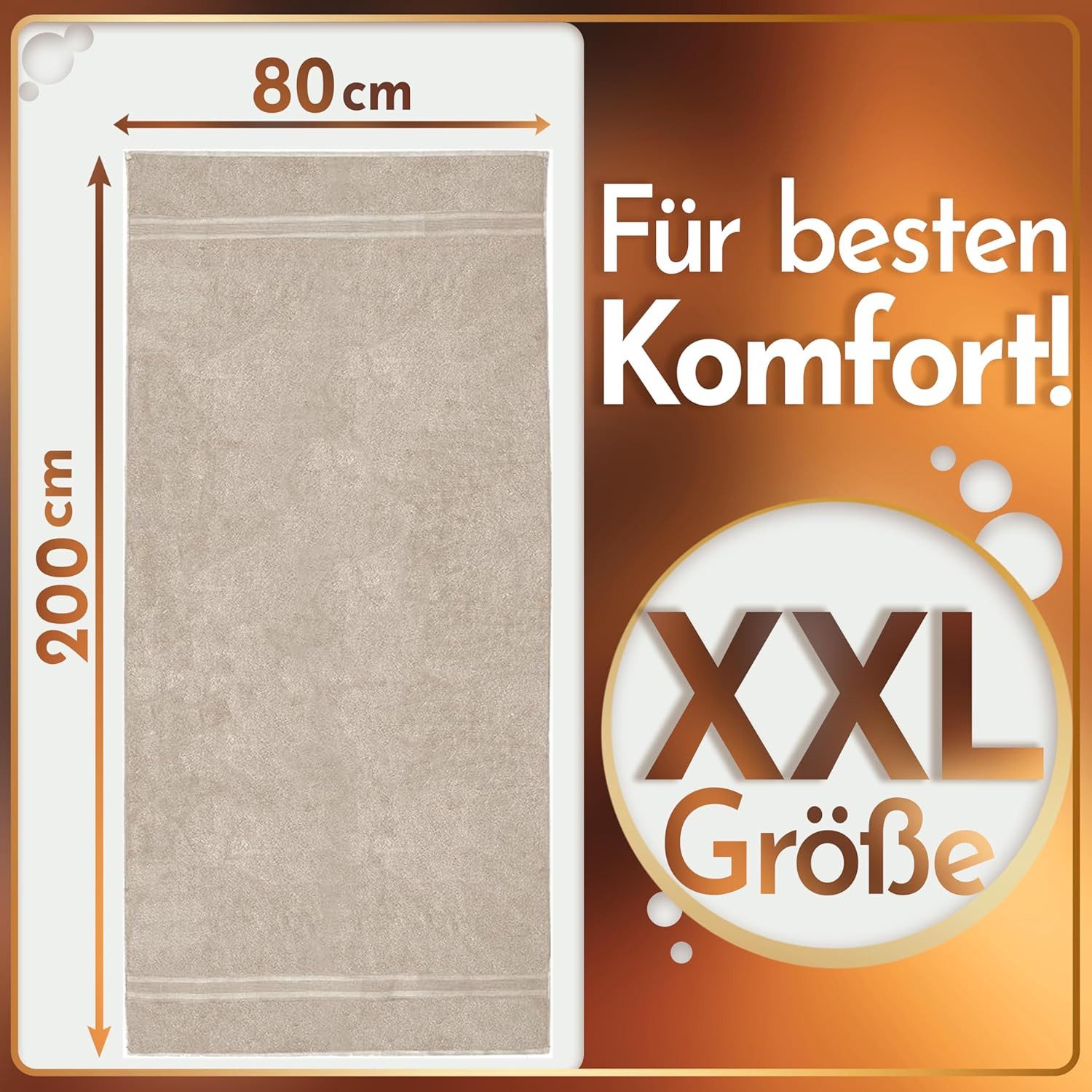 NatureMark Saunatuch Frottier Saunatücher 80x200cm, 100% Baumwolle (1-St), Premium Qualität SAUNATUCH Sauna-Handtuch, 80x200cm, Sand – Bild 3 von 5